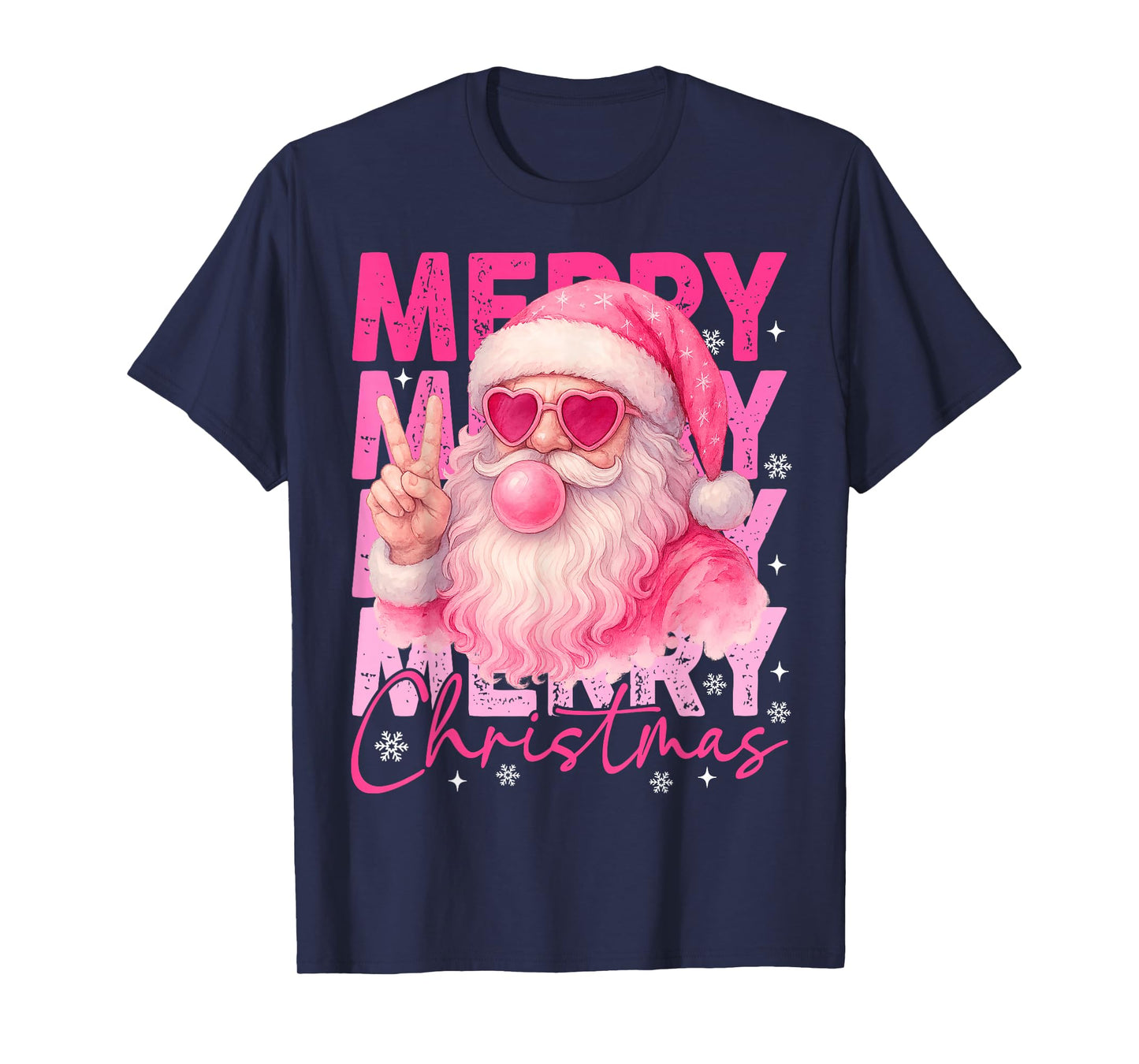 Merry Christmas Retro Pink Santa Bubblegum Xmas Holiday T-Shirt