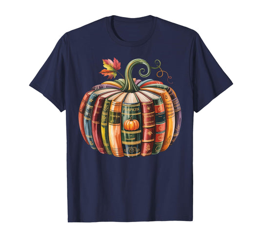 Fall Book Pumpkin Halloween Reading Book Lovers Teacher Kids T-Shirt
