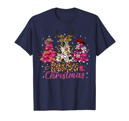 Howdy Christmas Coquette Bow Xmas Trees Cowboy Western Funny T-Shirt