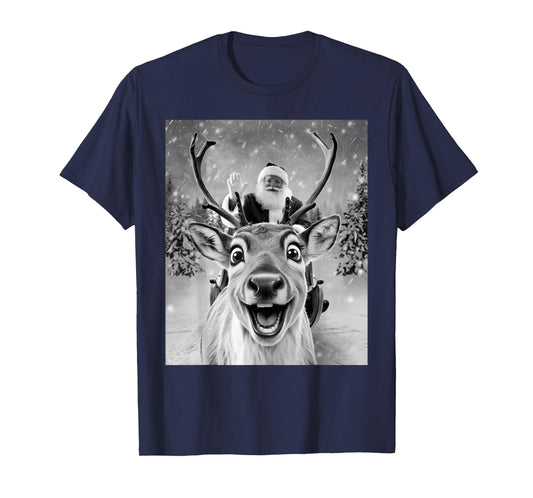 Funny Reindeer Selfie Santa Christmas Gifts Men Women Kid T-Shirt