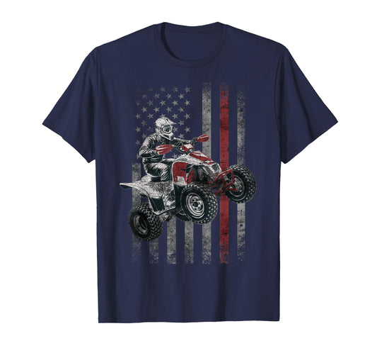 Vintage American Flag ATV Racing 4 Wheeler Dirt Bike ATV T-Shirt
