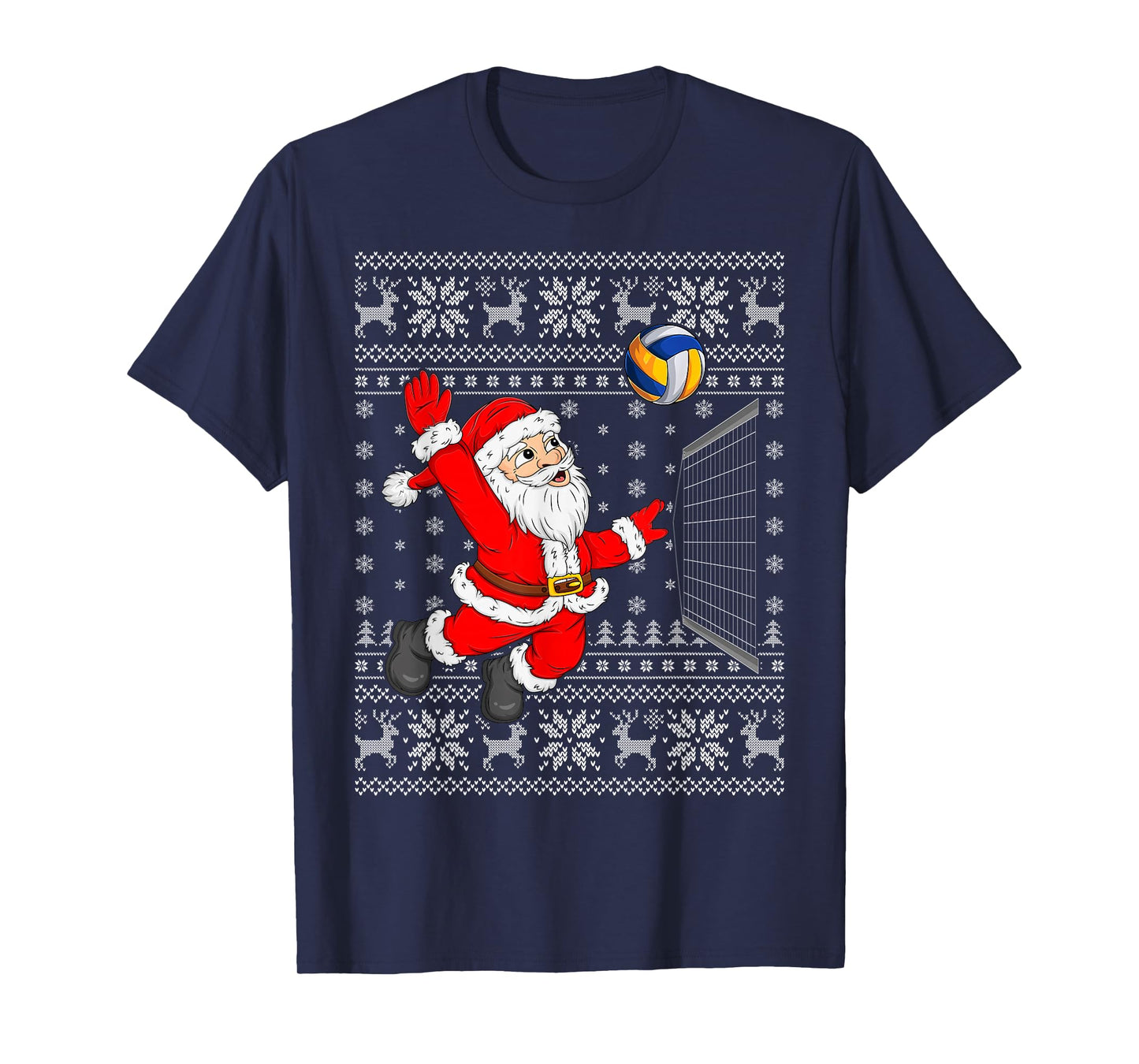Santa Playing Volleyball Ugly Christmas Sweaters Funny Xmas T-Shirt