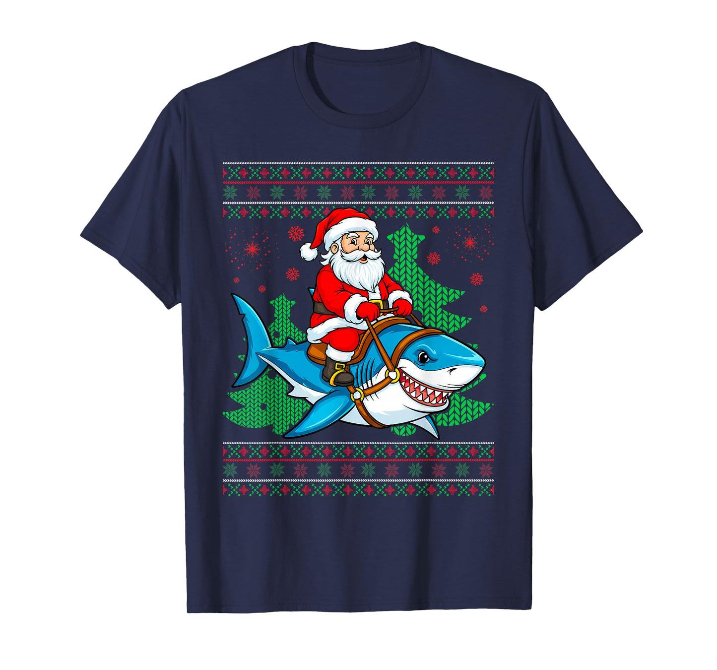 Ugly Xmas Santa Riding Shark Christmas T-Shirt