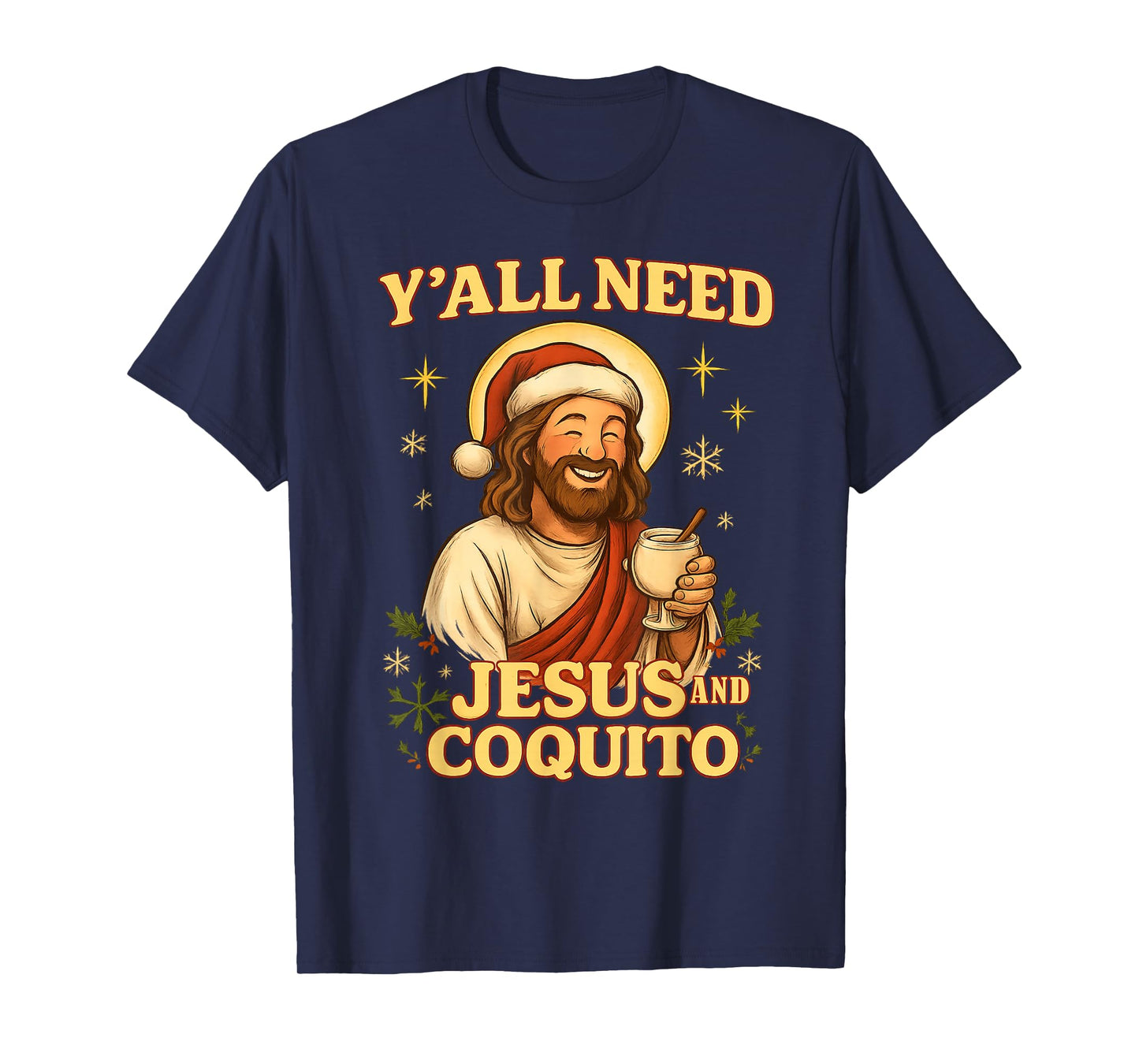 Y’All Need Jesús y Coquito Diseño Navideño Boricua con Flow T-Shirt