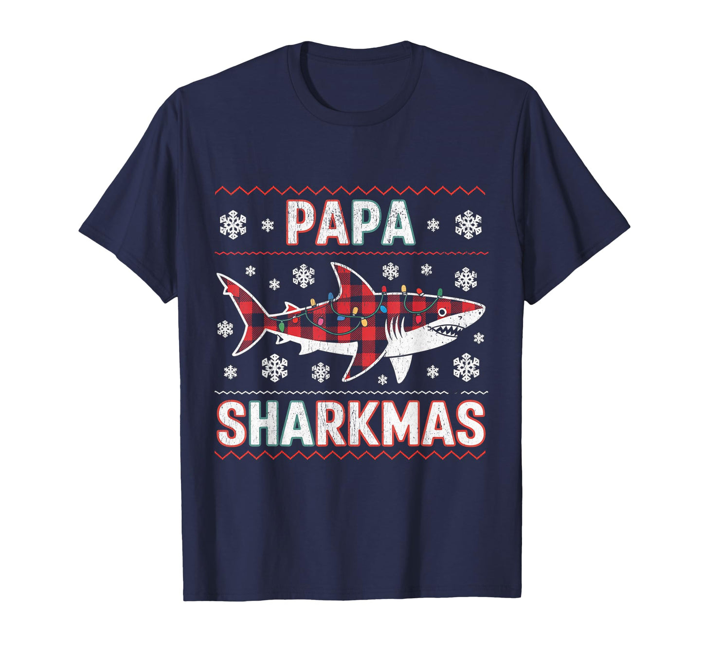 Papa Sharkmas Funny Shark Santa Hat Ugly Christmas Sweater T-Shirt
