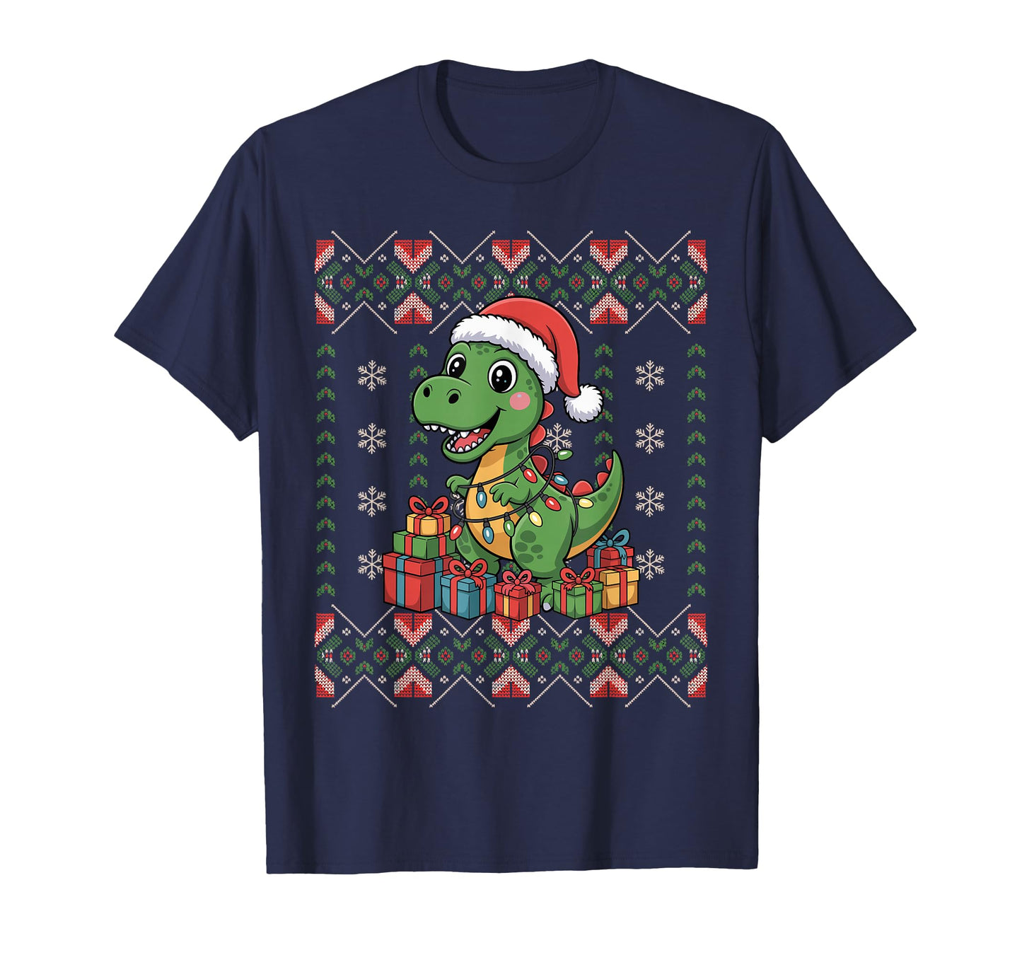 Santa Dinosaur Christmas Ugly Sweater Funny Holiday Pajamas T-Shirt