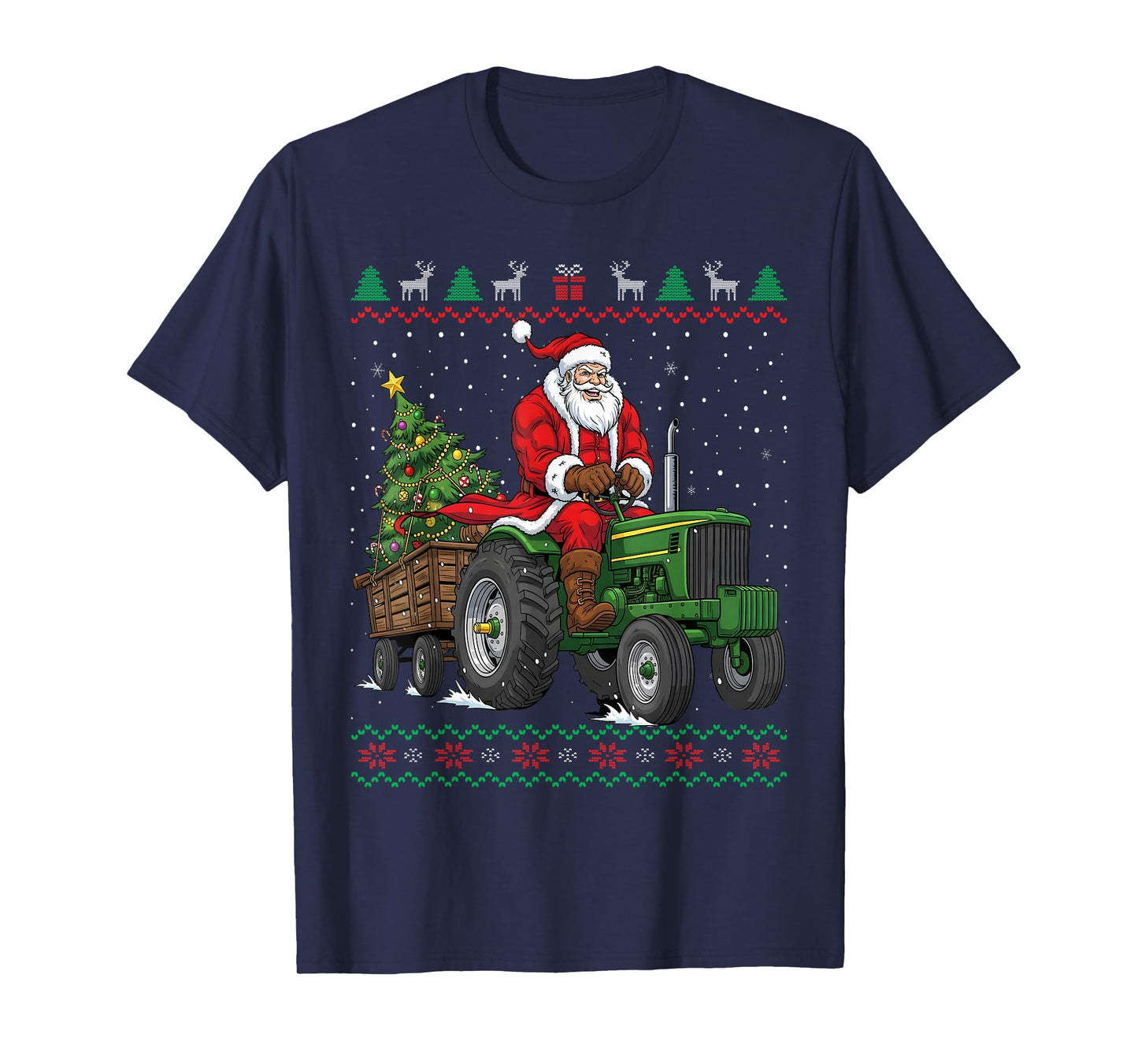 Santa Claus Tractor Farmer Ugly Christmas Sweater T-Shirt