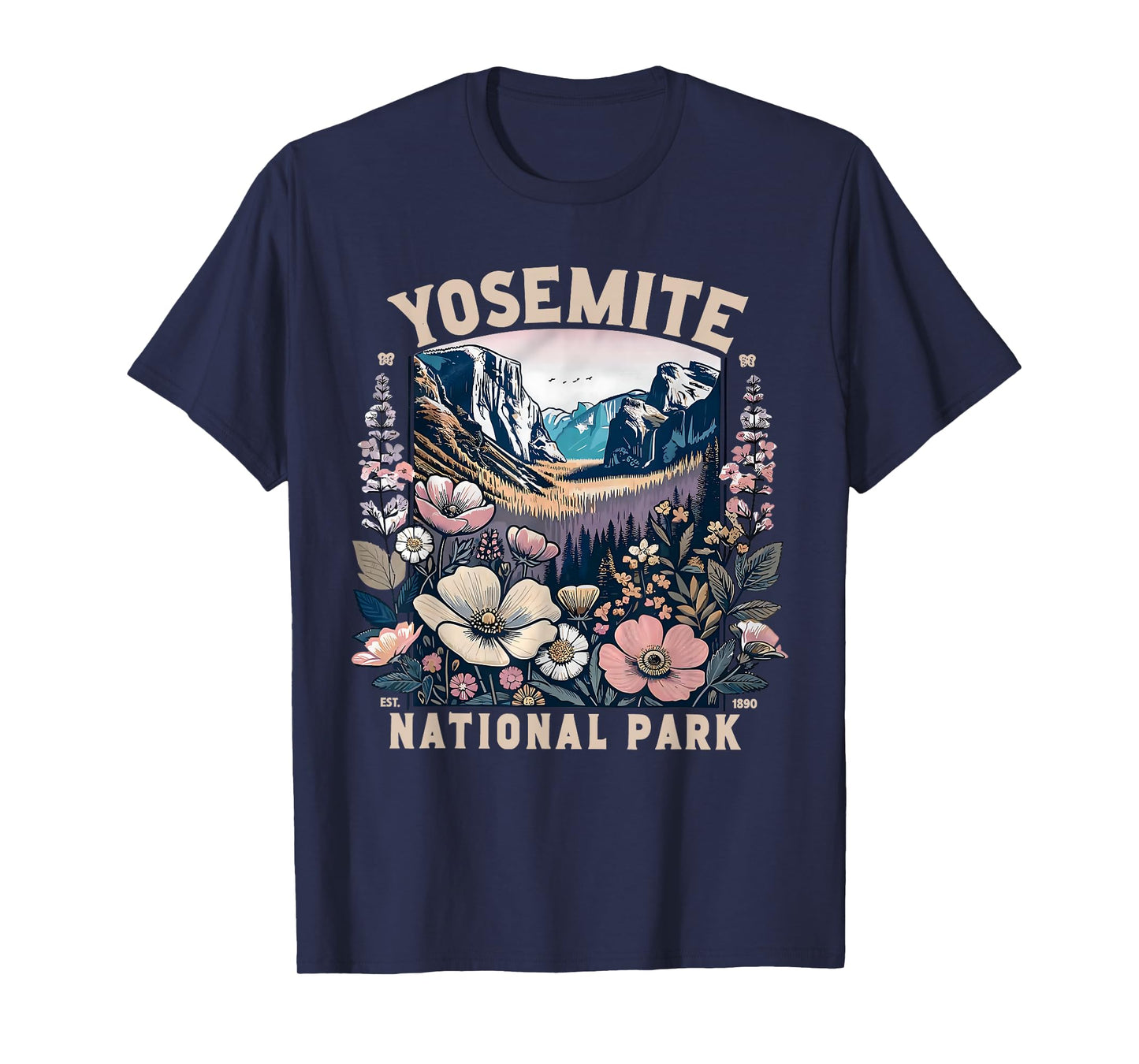 Yosemite National Park Floral Vintage Womens Mens T-Shirt