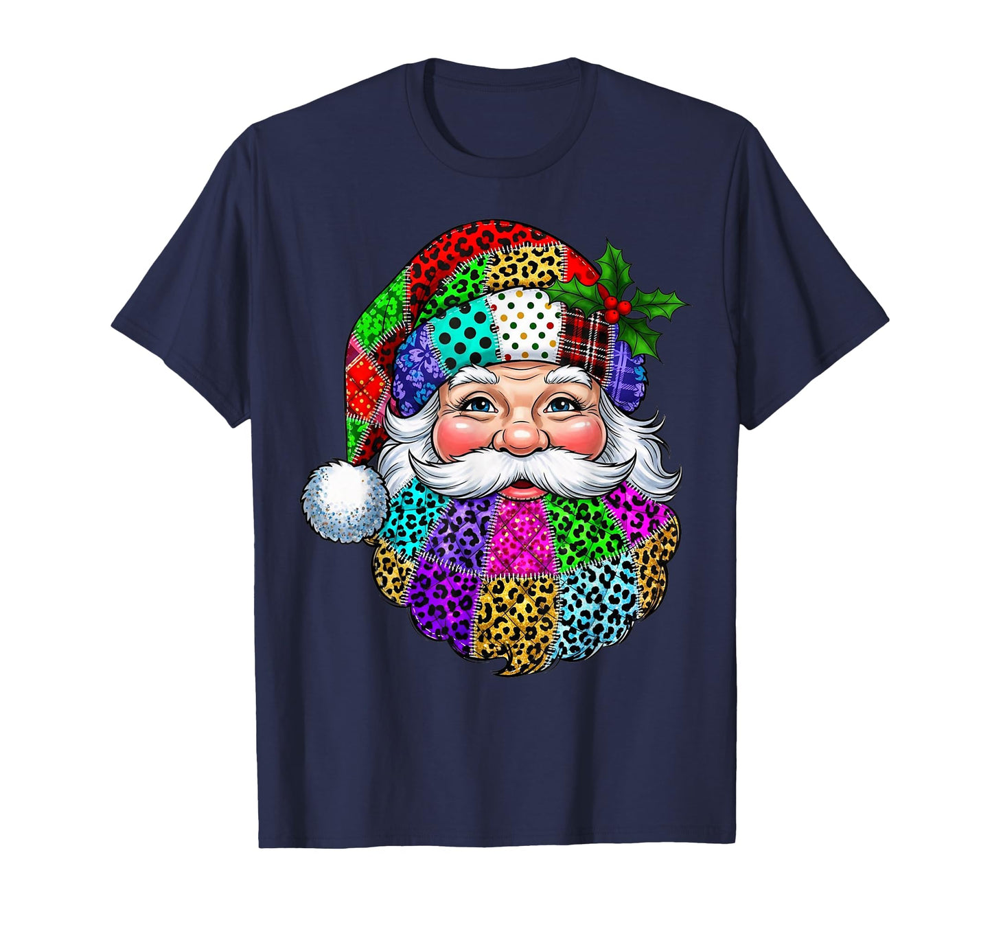 Retro Patchwork Santa Claus Christmas Funny Vintage Xmas T-Shirt