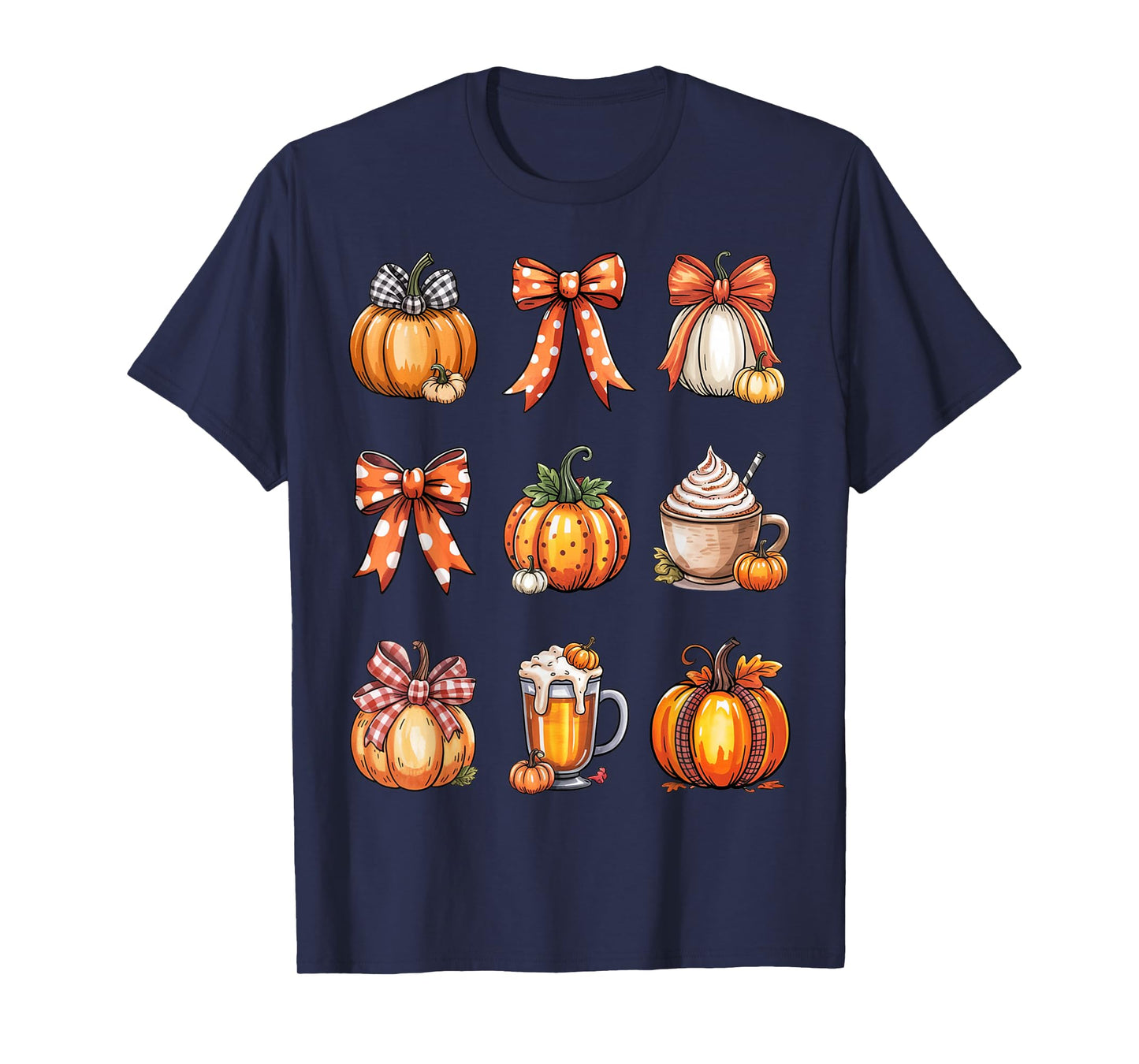 Retro Thanksgiving Pumpkin Coquette Bow Pumpkin Spice Plaid T-Shirt