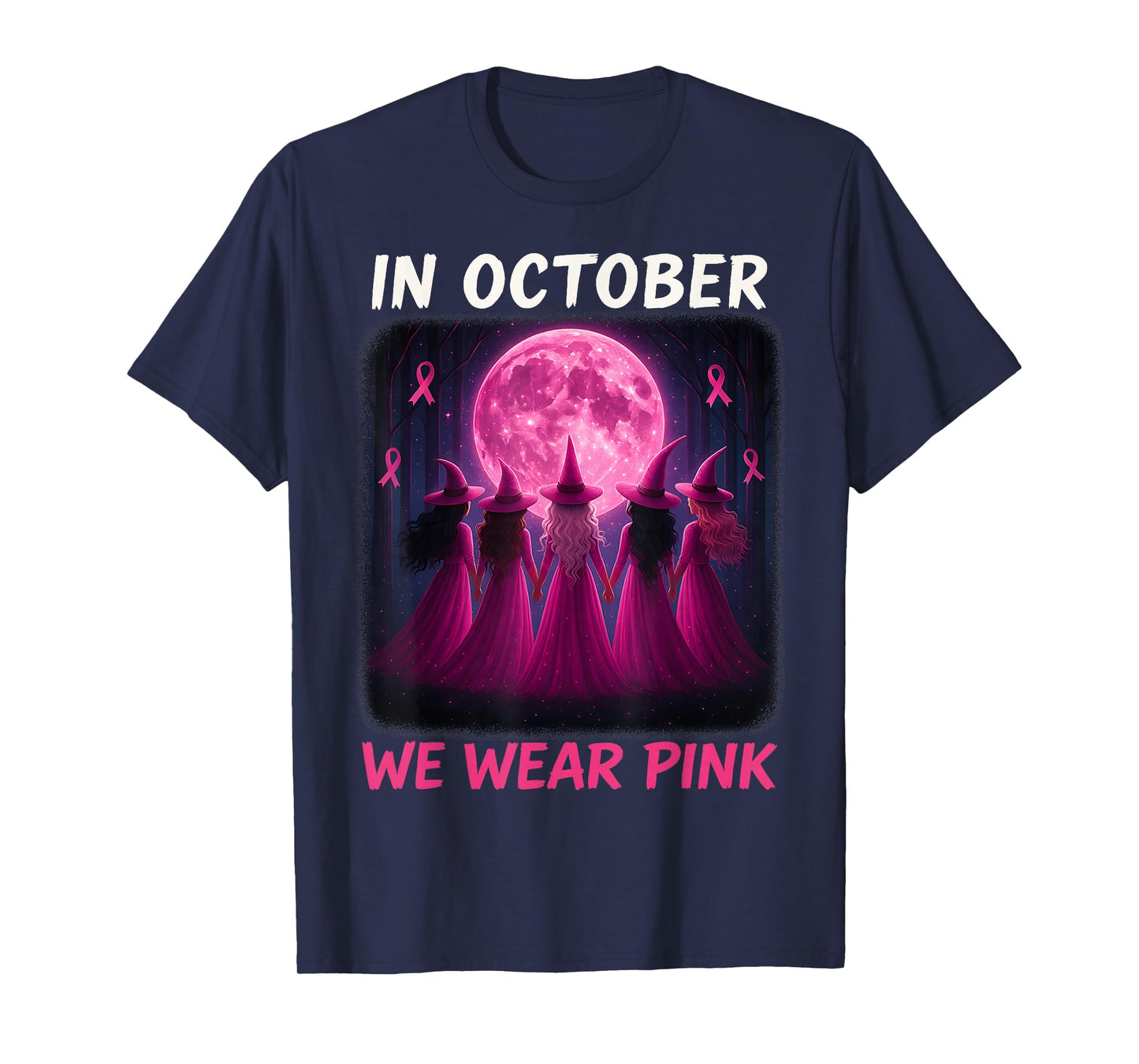 Retro in October We Wear Pink Witch Breast Cancer Awareness T-Shirt
