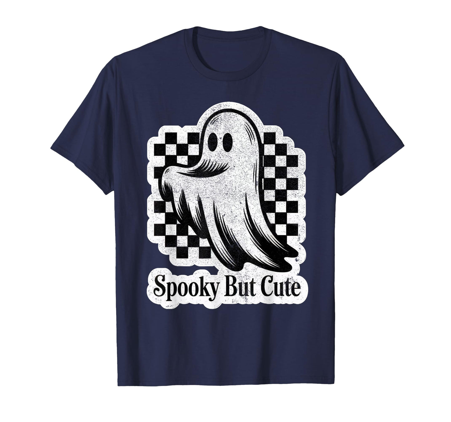 Spooky But Cute Ghost Checkerboard Style for Fall Halloween T-Shirt