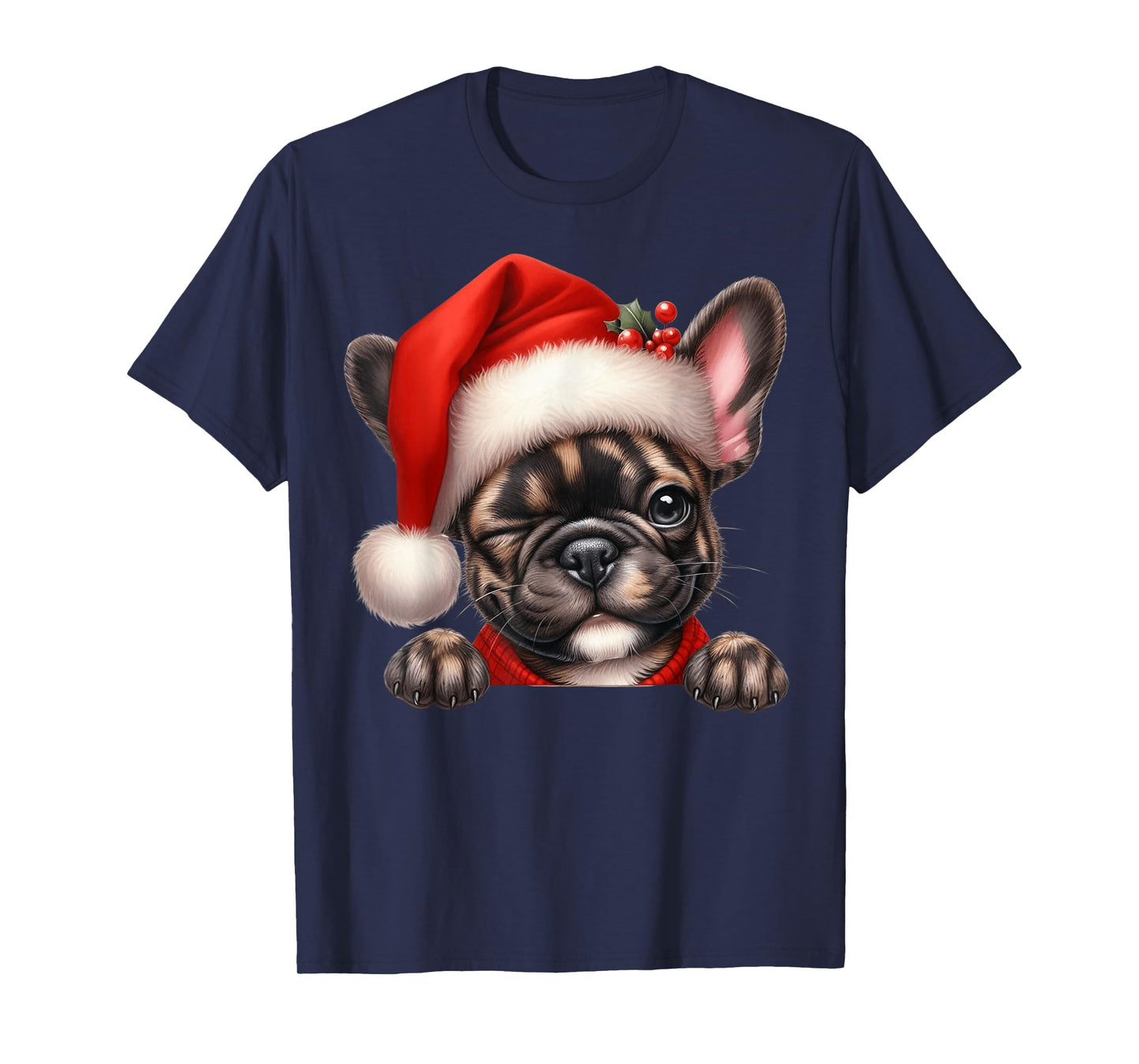 French Bulldog Dog Christmas Santa Hat Dog Mom Dad T-Shirt