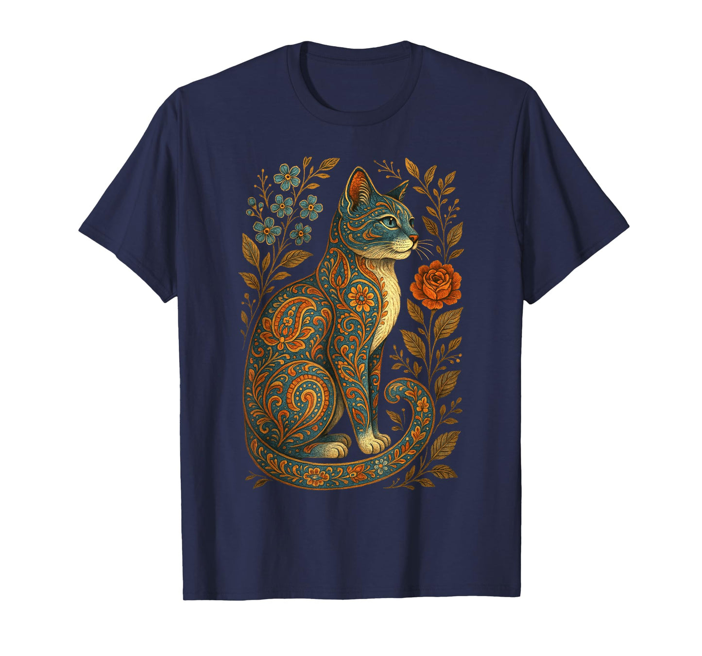 Cute Cat Lover Vintage Flowers Art Pattern Aesthetic T-Shirt