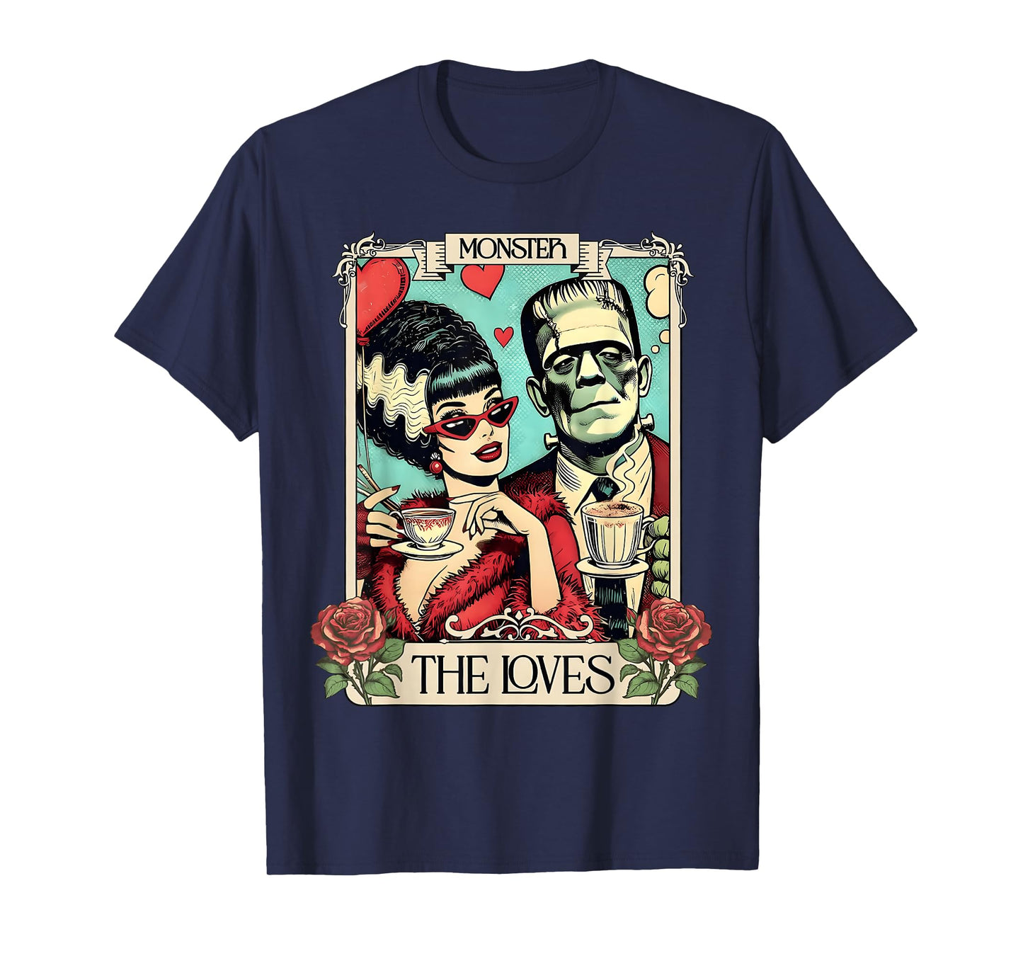 The Monster Frankenstein and Bride The Lovers Tarot Card T-Shirt