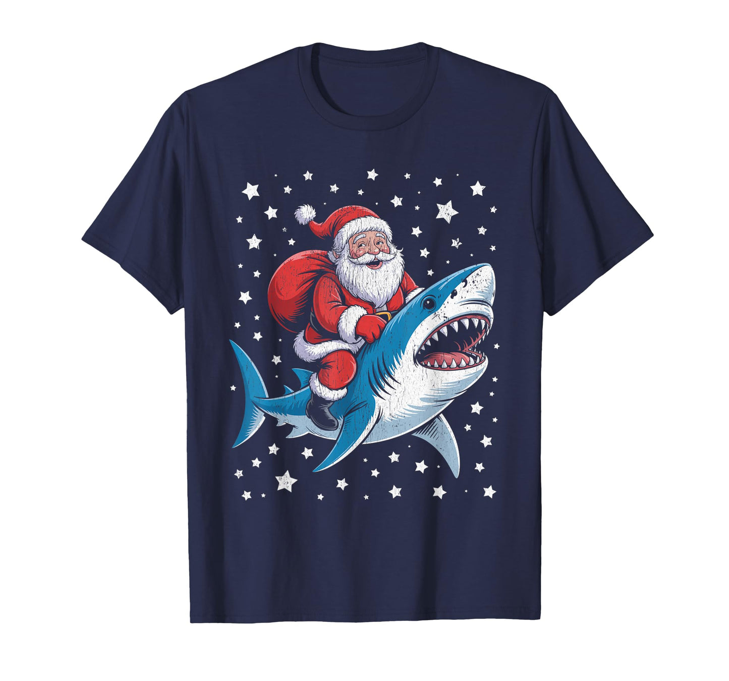 Funny Santa Riding Shark Christmas T-Shirt
