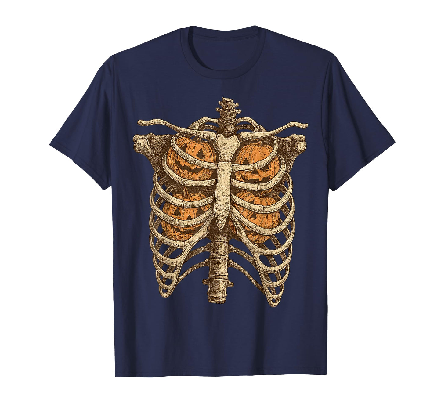 Halloween Pumpkin Ribcage Skeleton T-Shirt