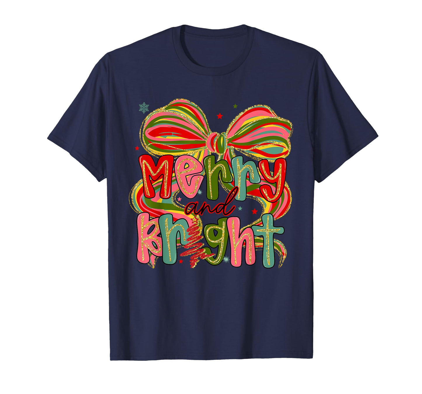 Merry & Bright Coquette Bow Christmas Xmas Pajamas Holiday T-Shirt
