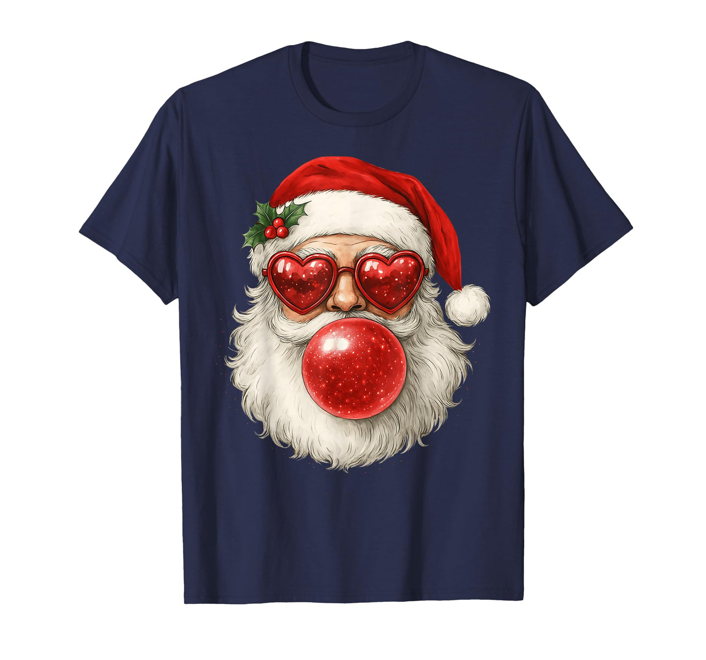 Red Santa Christmas Bubble Gum Sunglasses Vintage Retro T-Shirt