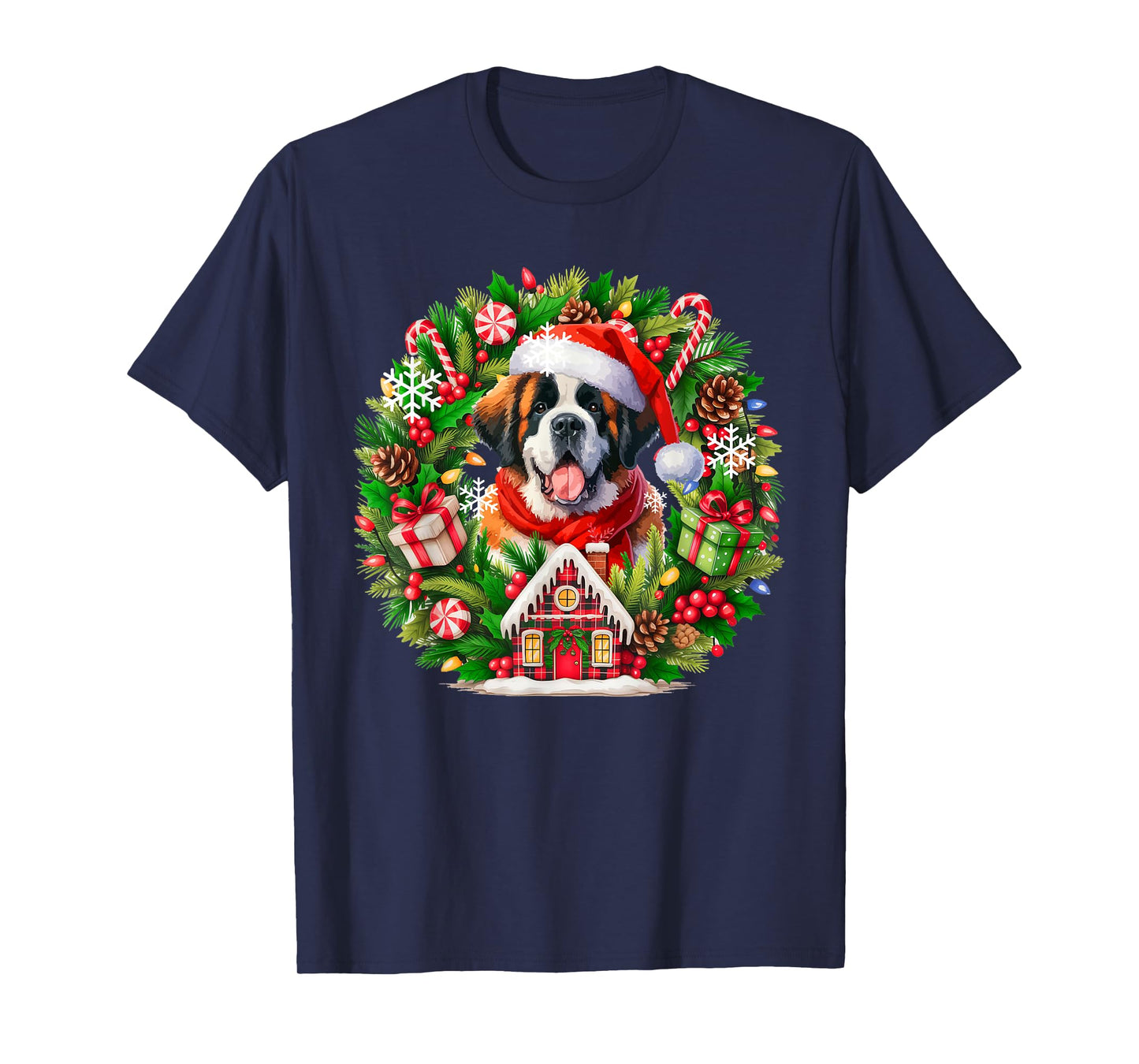 Santa St. Bernard Christmas Floral Circle Owner Kids T-Shirt