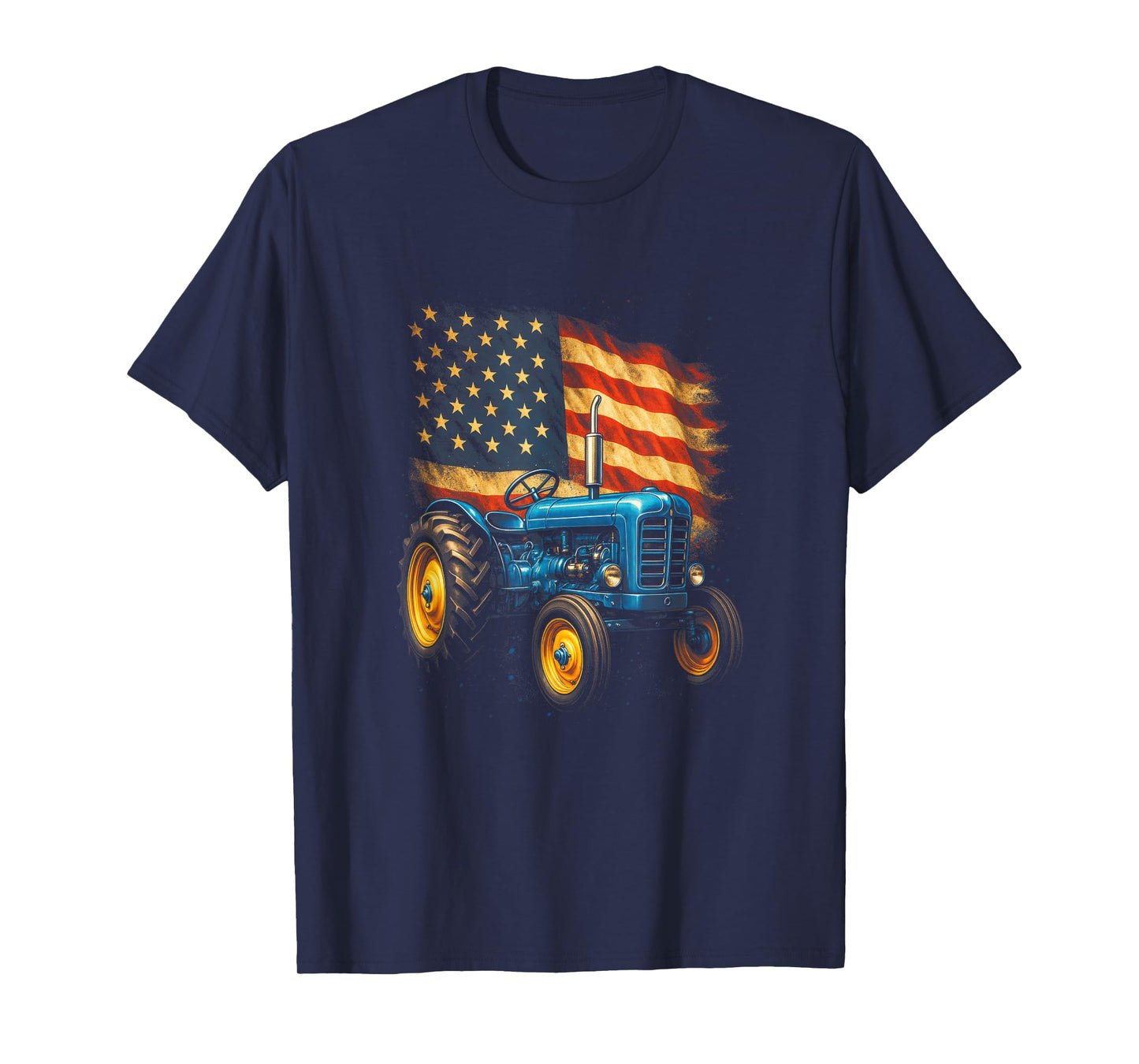 Vintage Tractor with American Flag - Patriotic Farm USA T-Shirt