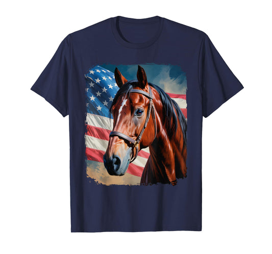Horse 4th Of July Patriotic Horse American Flag T-Shirt