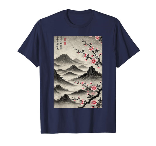 Japanese Graphical Art Vintage Cherry Blossom Woodblock T-Shirt