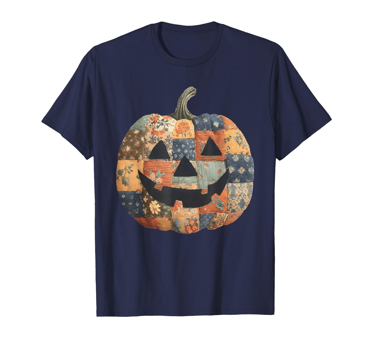 Vintage Halloween Patchwork Pumpkin Quilted Fall Aesthetic T-Shirt