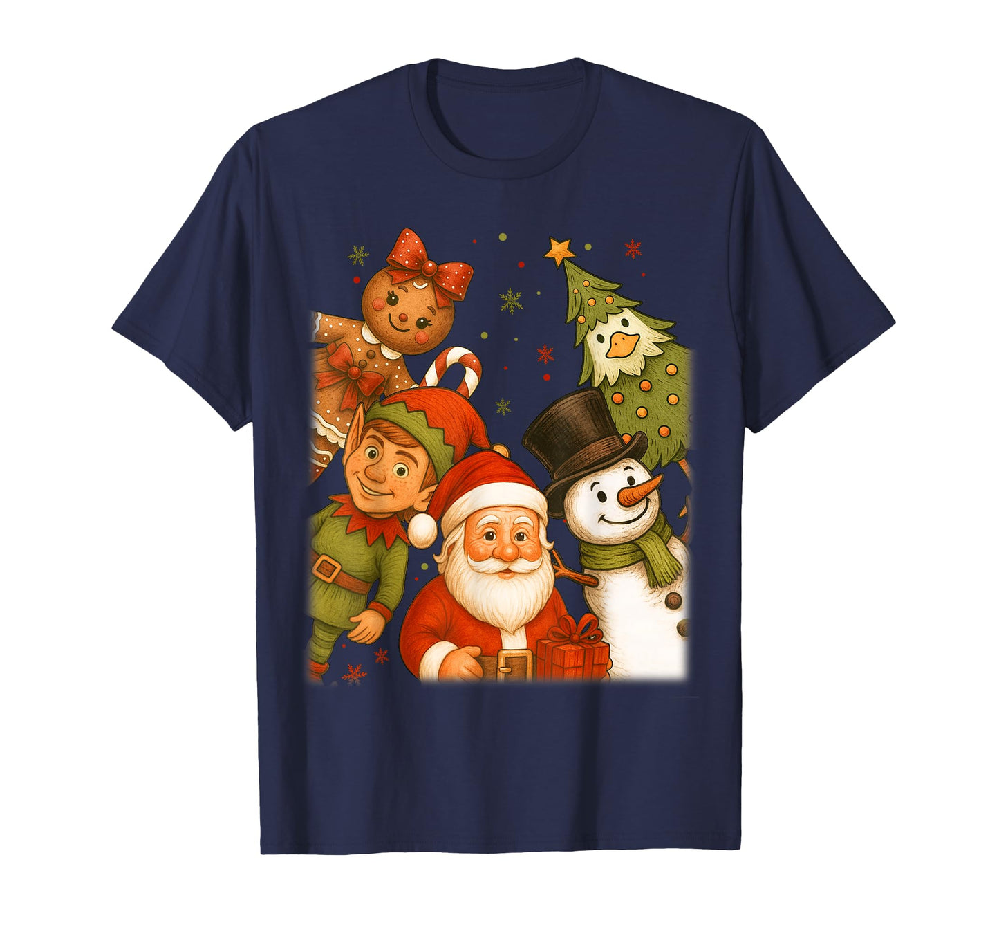 Retro Santa Elf Snowman Gingerbread Christmas Goose Tree Men T-Shirt