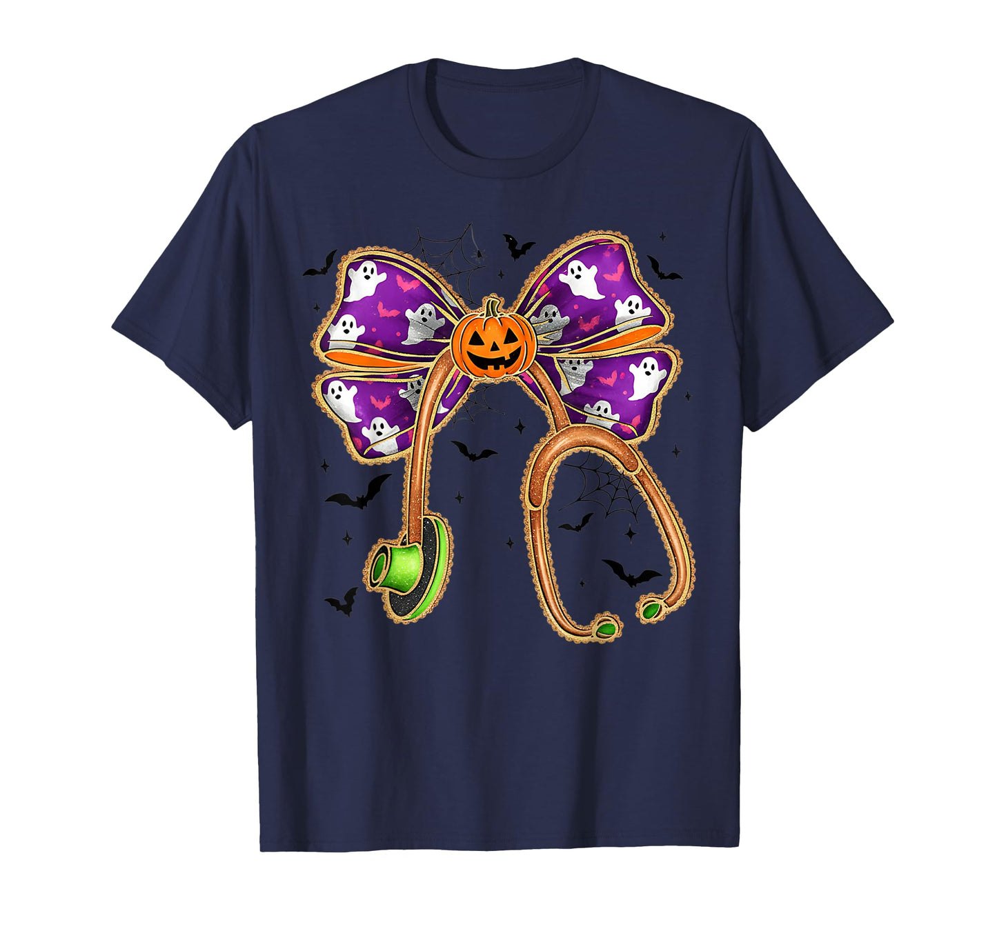 Nurse Stethoscope Pumpkin Coquette Bow Nursing Halloween T-Shirt