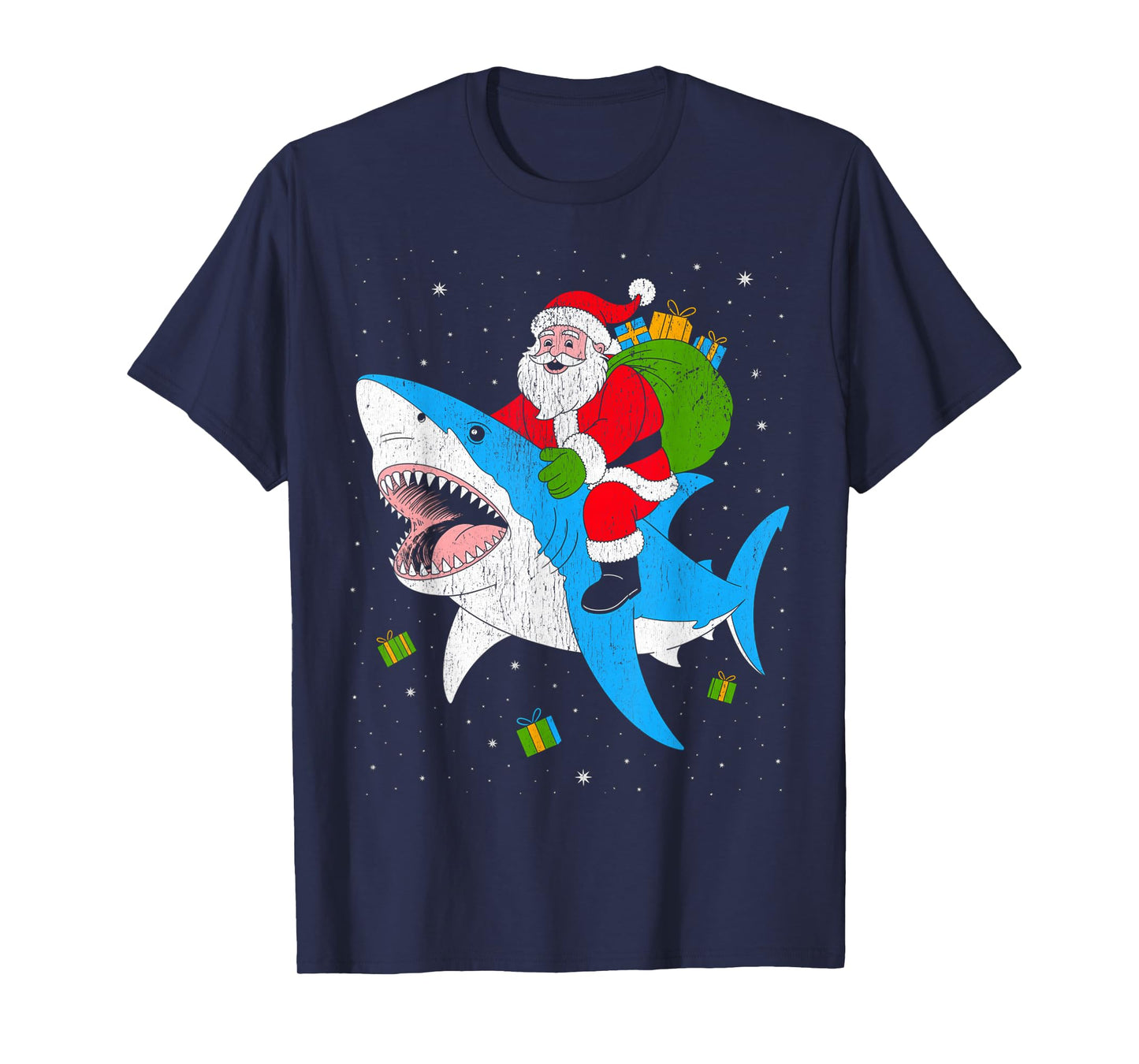 Funny Santa Riding Shark Christmas T-Shirt