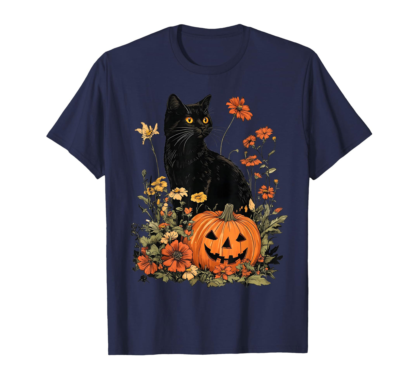 Retro Black Cat Halloween Pumpkin Costume Women Men Kids T-Shirt