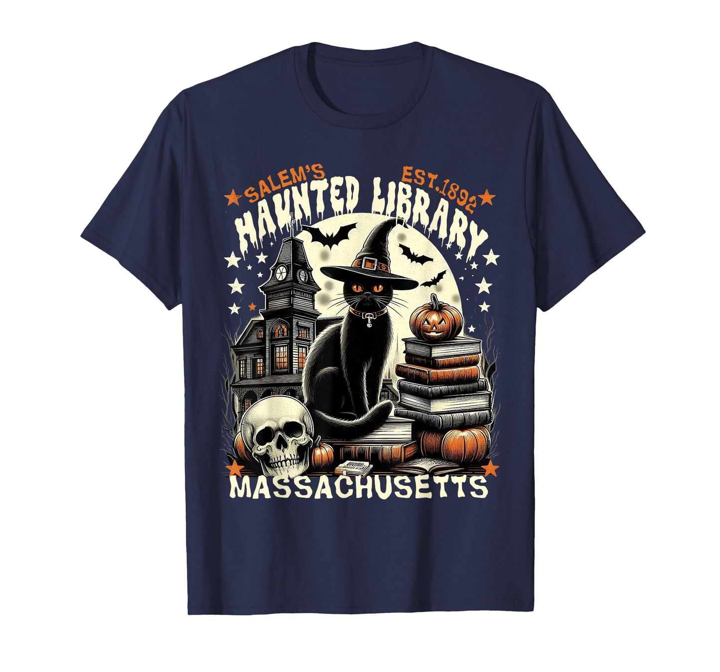 Haunted Library Salem Vintage Gothic Halloween Art T-Shirt