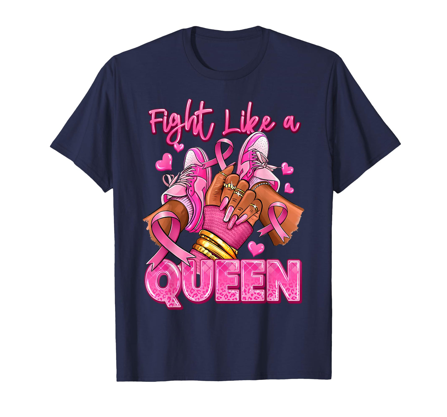 Afro Queen Black Women Breast Cancer Survivor Pink Ribbon T-Shirt