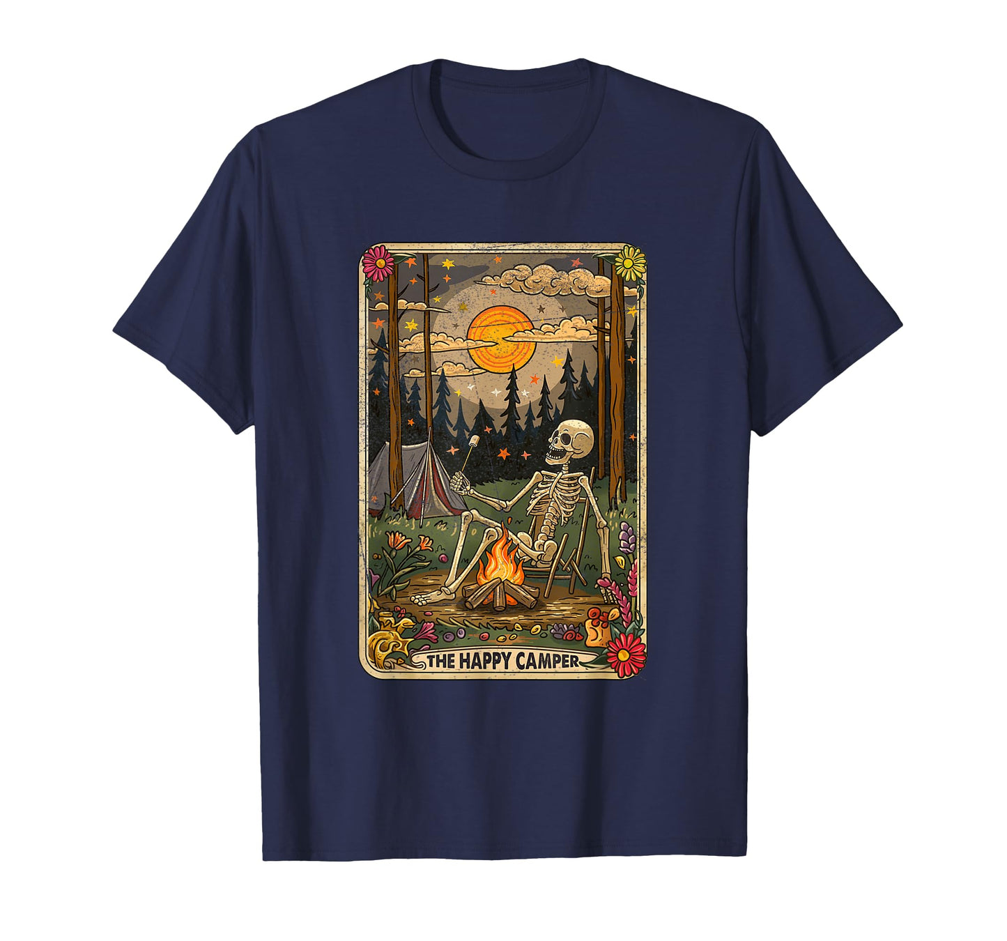 The Happy Camper Cute Skeleton Marshmallow Mystic Tarot Card T-Shirt