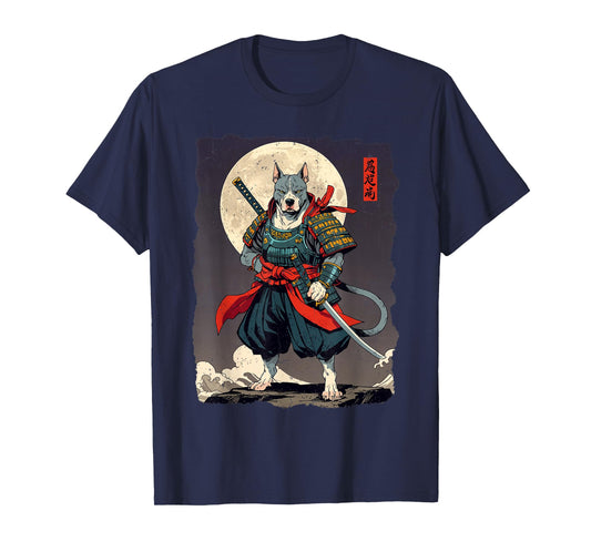 Pitbull Dog Samurai Japanese Retro Ukiyo-e Warrior T-Shirt