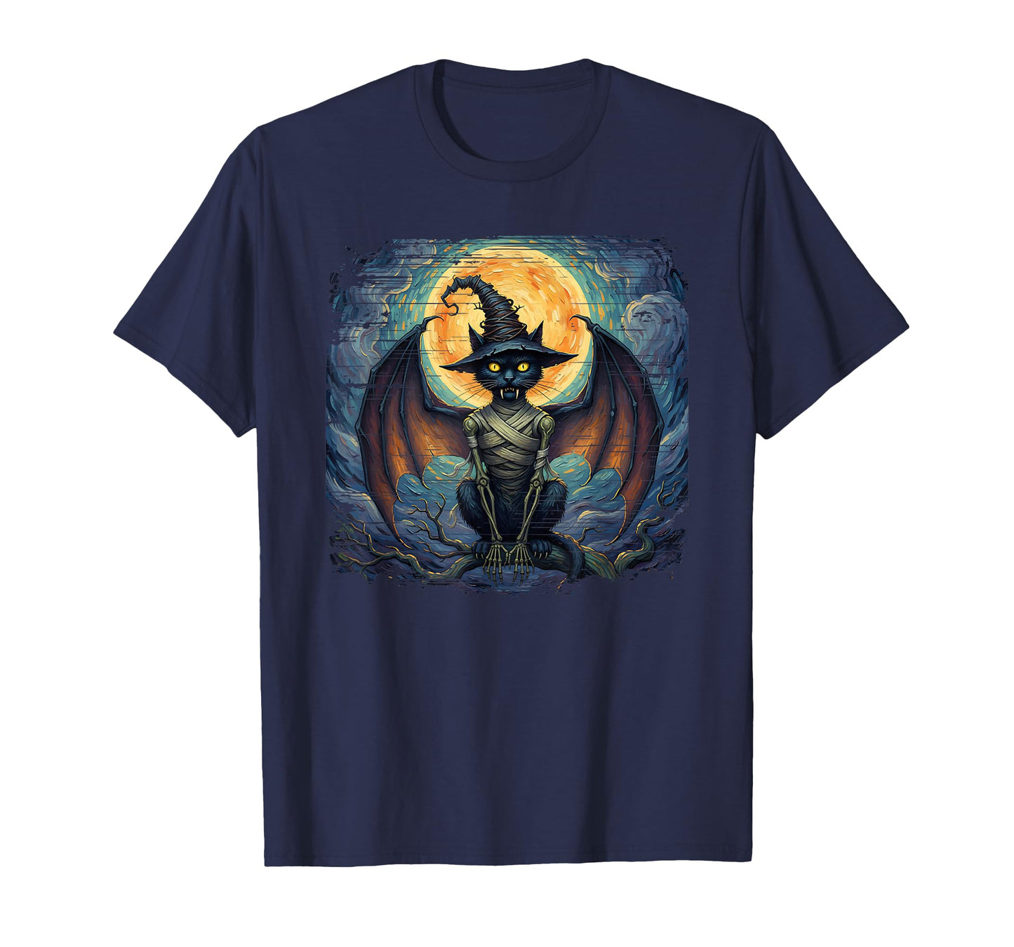 Black Cat Gothic Horror Witch Hat Vampire Spooky Halloween T-Shirt