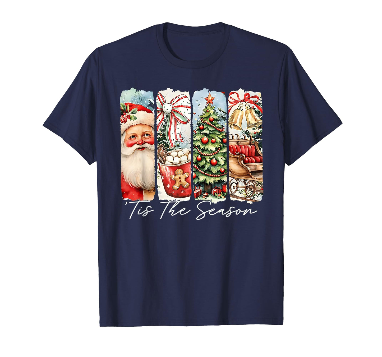 Tis The Season Vintage Christmas Tree Santa Cocoa Sleigh T-Shirt