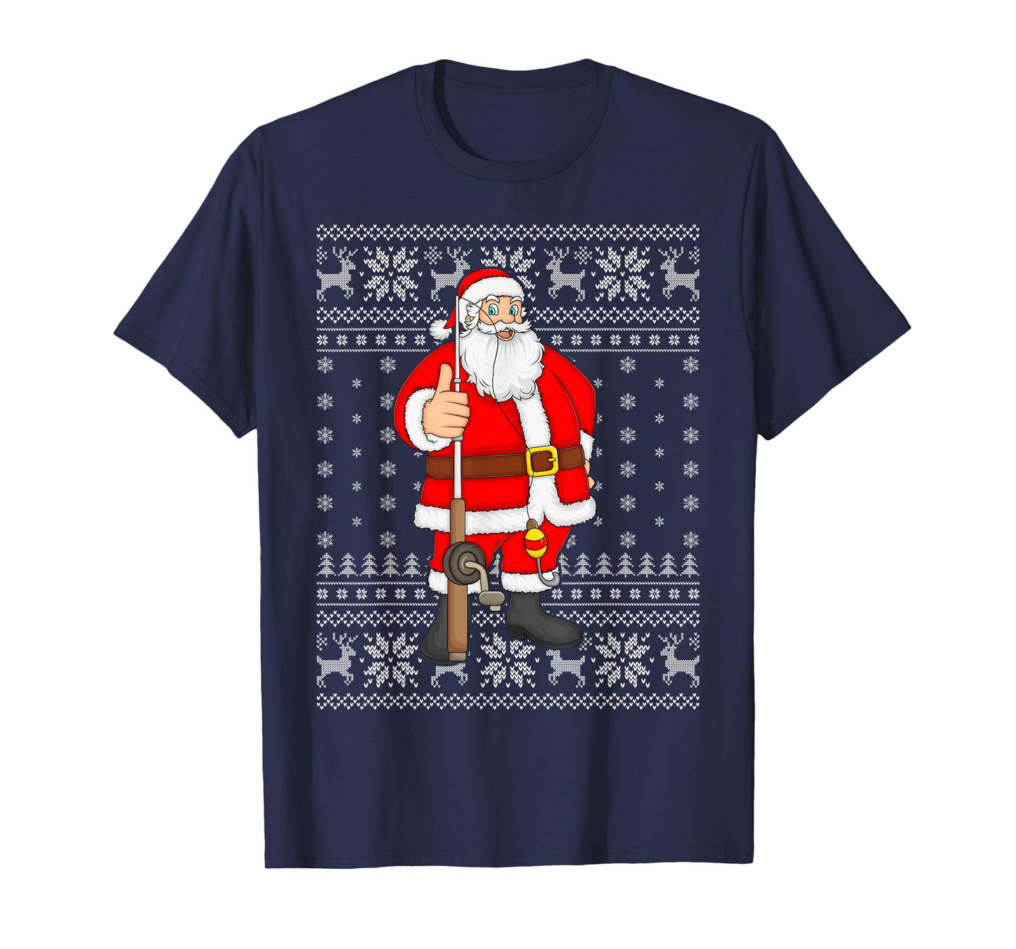 Fishing Santa Ugly Christmas Sweaters Funny Fisherman Xmas T-Shirt