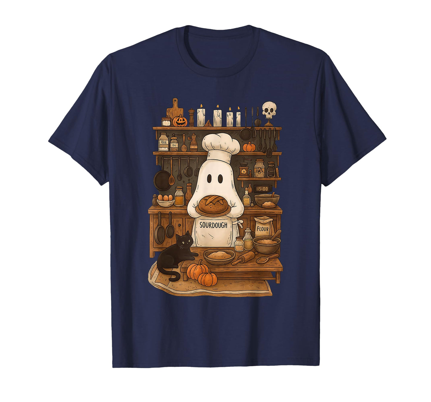 Retro Ghost Baking Sourdough Halloween Spooky Chef Baker T-Shirt