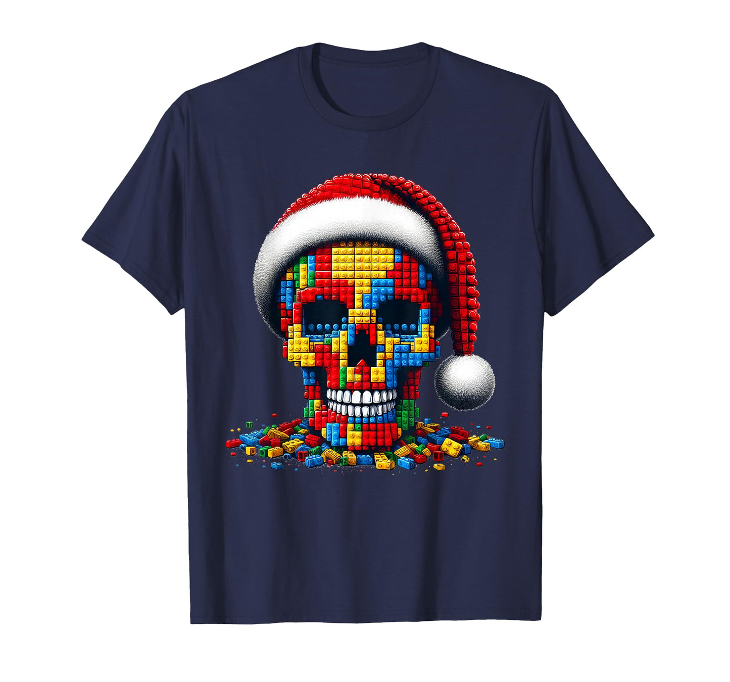 Christmas Skull Santa Hat Block Bricks Master Builder T-Shirt