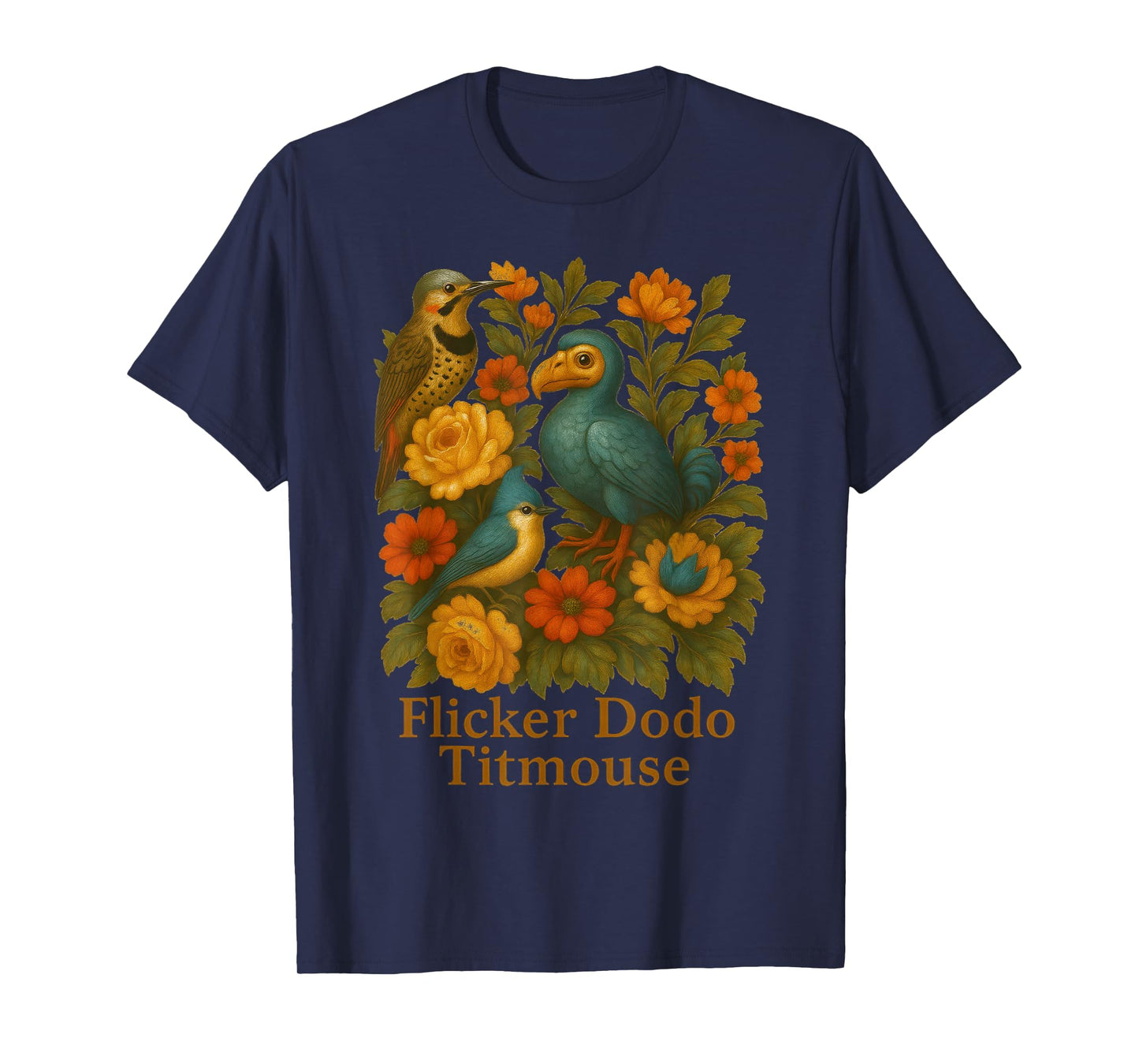 Funny Flicker Dodo Titmouse Vintage Floral Shirt Womens Mens T-Shirt