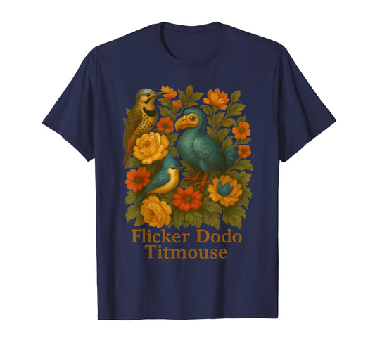 Funny Flicker Dodo Titmouse Vintage Floral Shirt Womens Mens T-Shirt