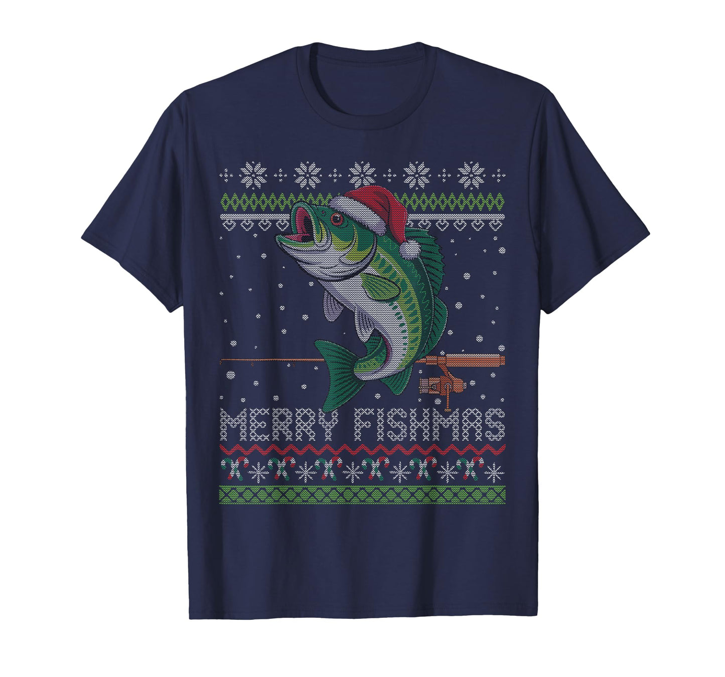 Merry Fishmas Bass Fish Funny Ugly Christmas Fishing T-Shirt