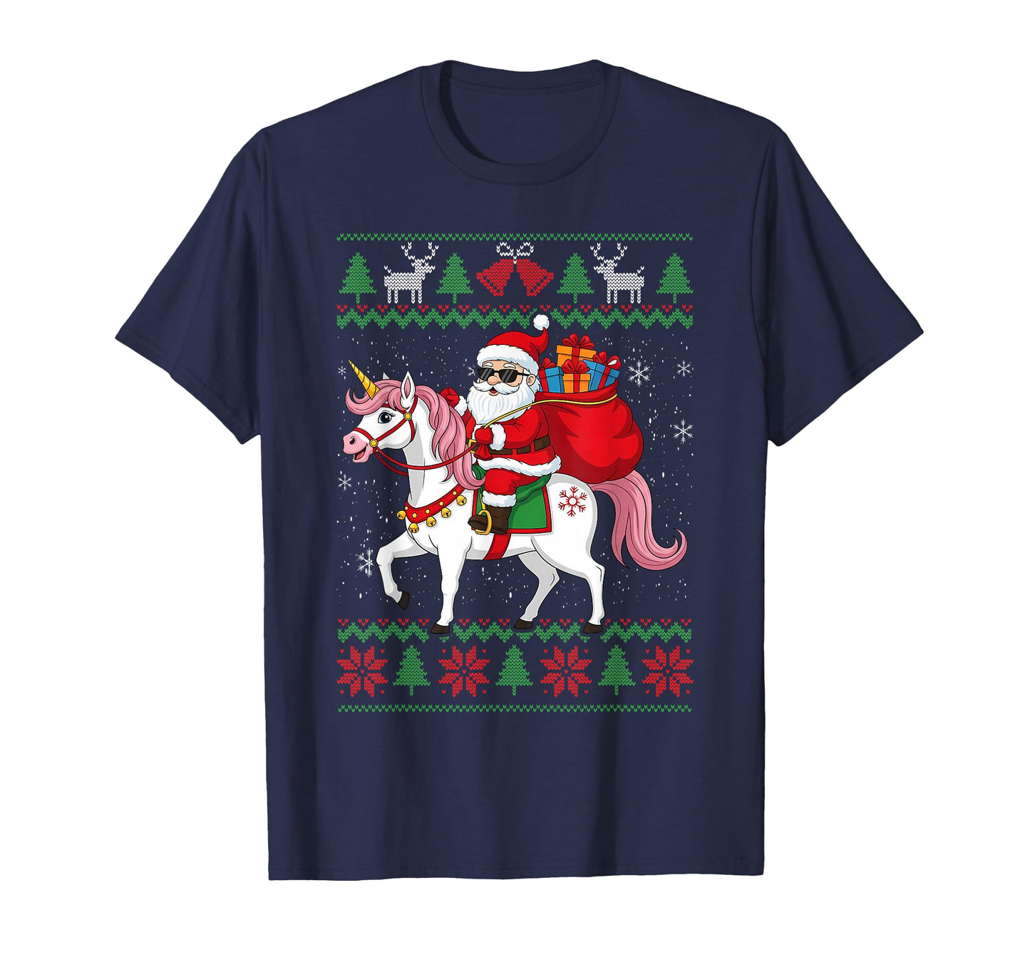 Santa Riding Unicorn, Ugly Christmas Sweater, Women Girls T-Shirt