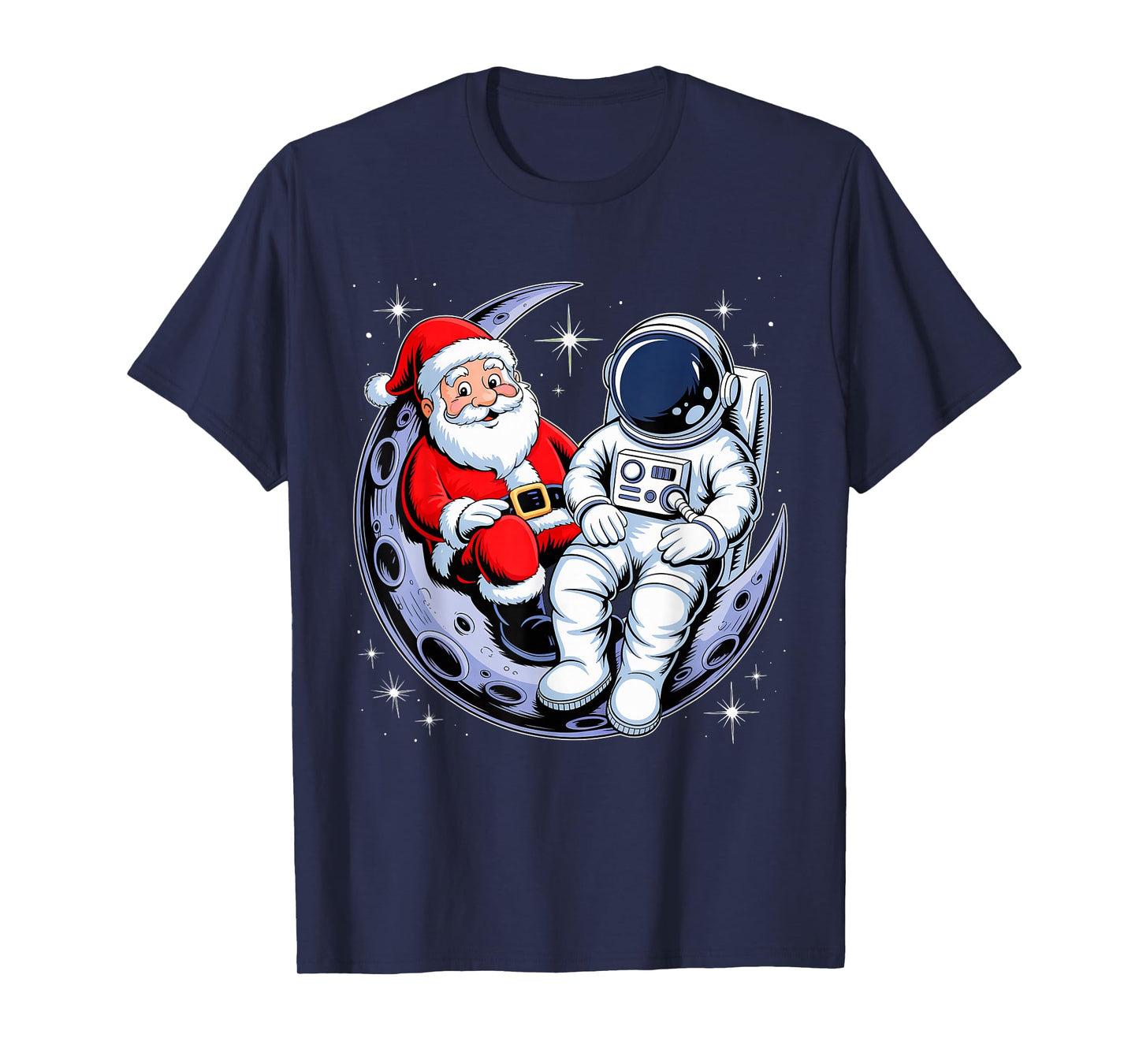 Santa Astronaut Reading Book Moon Space for Women Kids Men T-Shirt