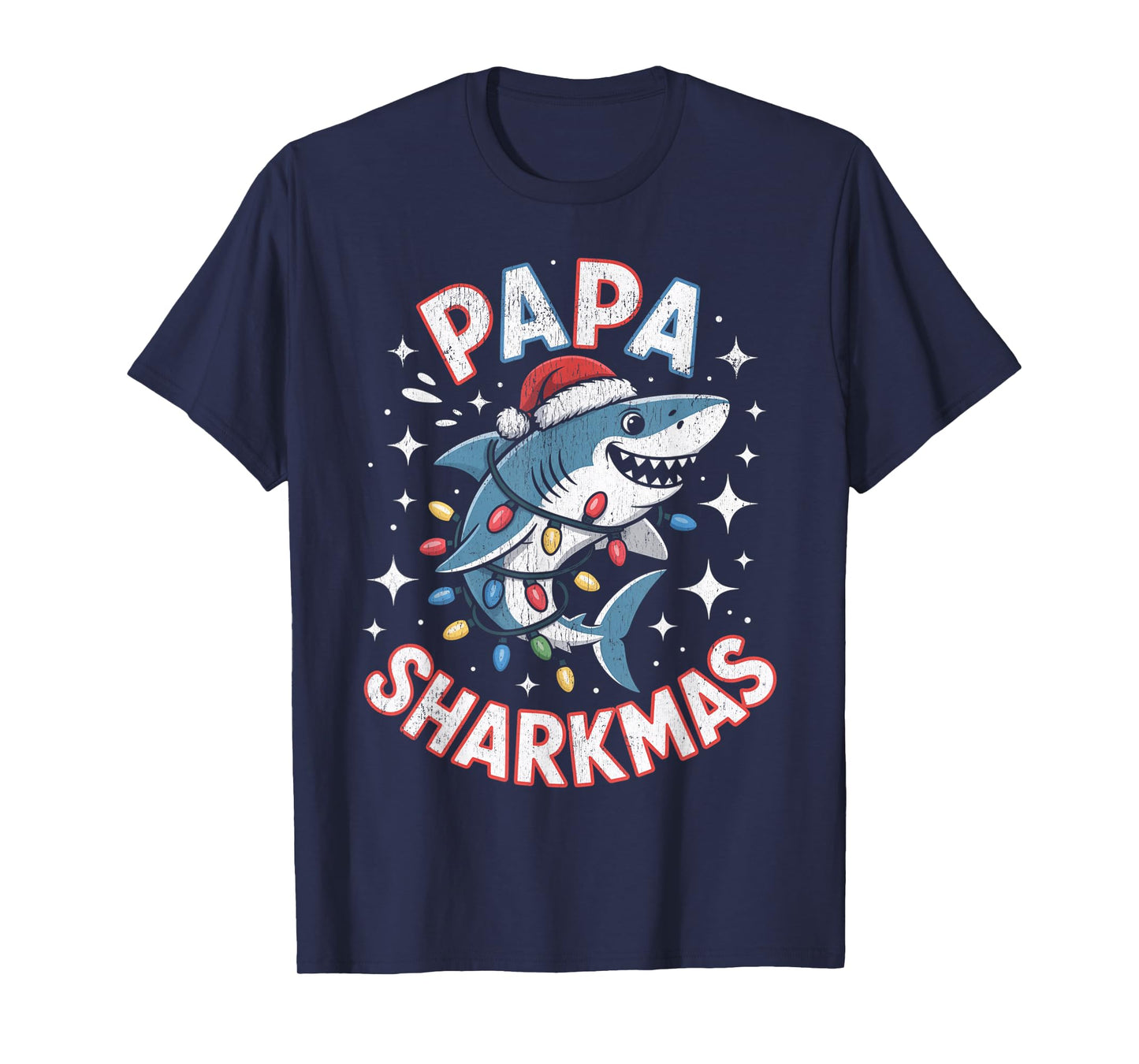 Papa Sharkmas Funny Shark Santa Hat Ugly Christmas Sweater T-Shirt