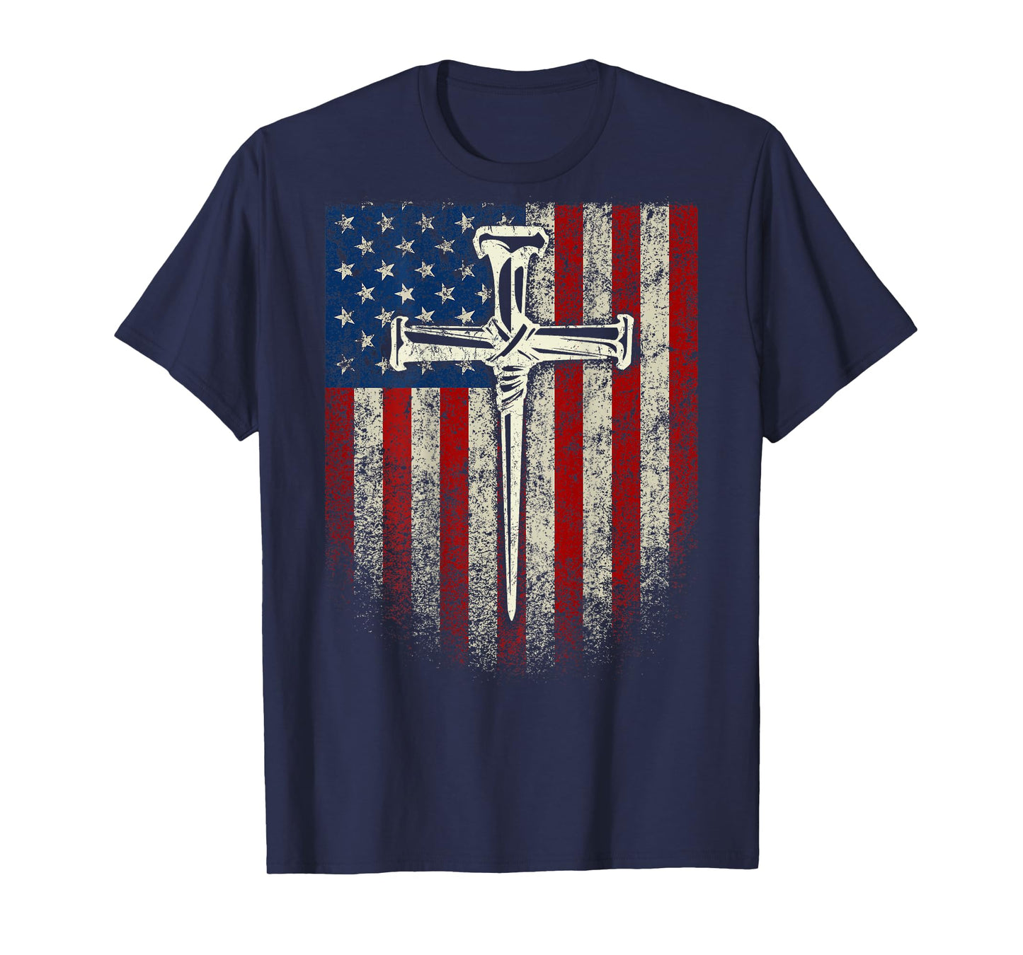 (Art on Back) American US Flag Cross Christian T-Shirt