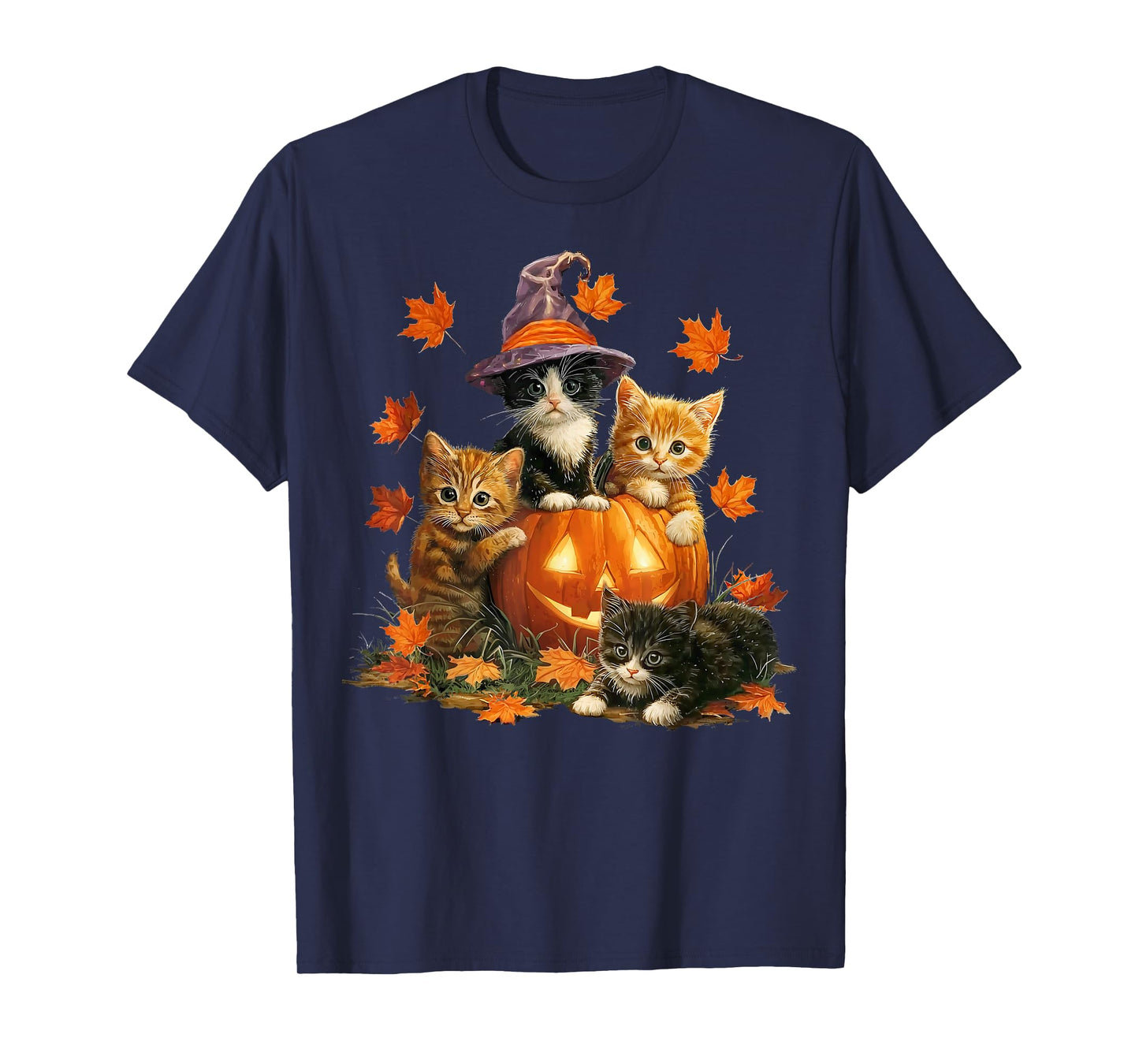 Vintage Cats Pumpkin Cat Witch Halloween Autumn Fall Season T-Shirt