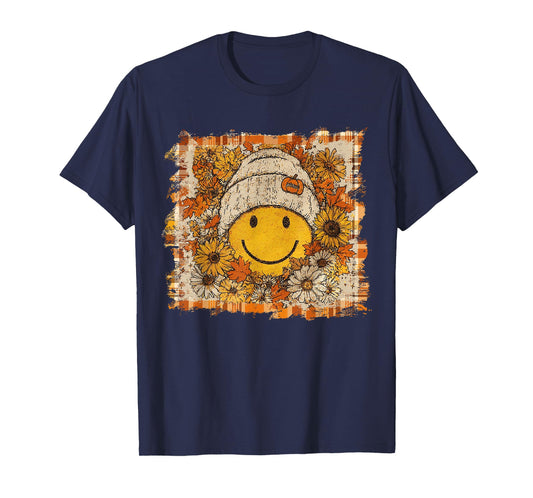 floral fall smile face shirt, Fall shirt, Fall pumpkin gift T-Shirt